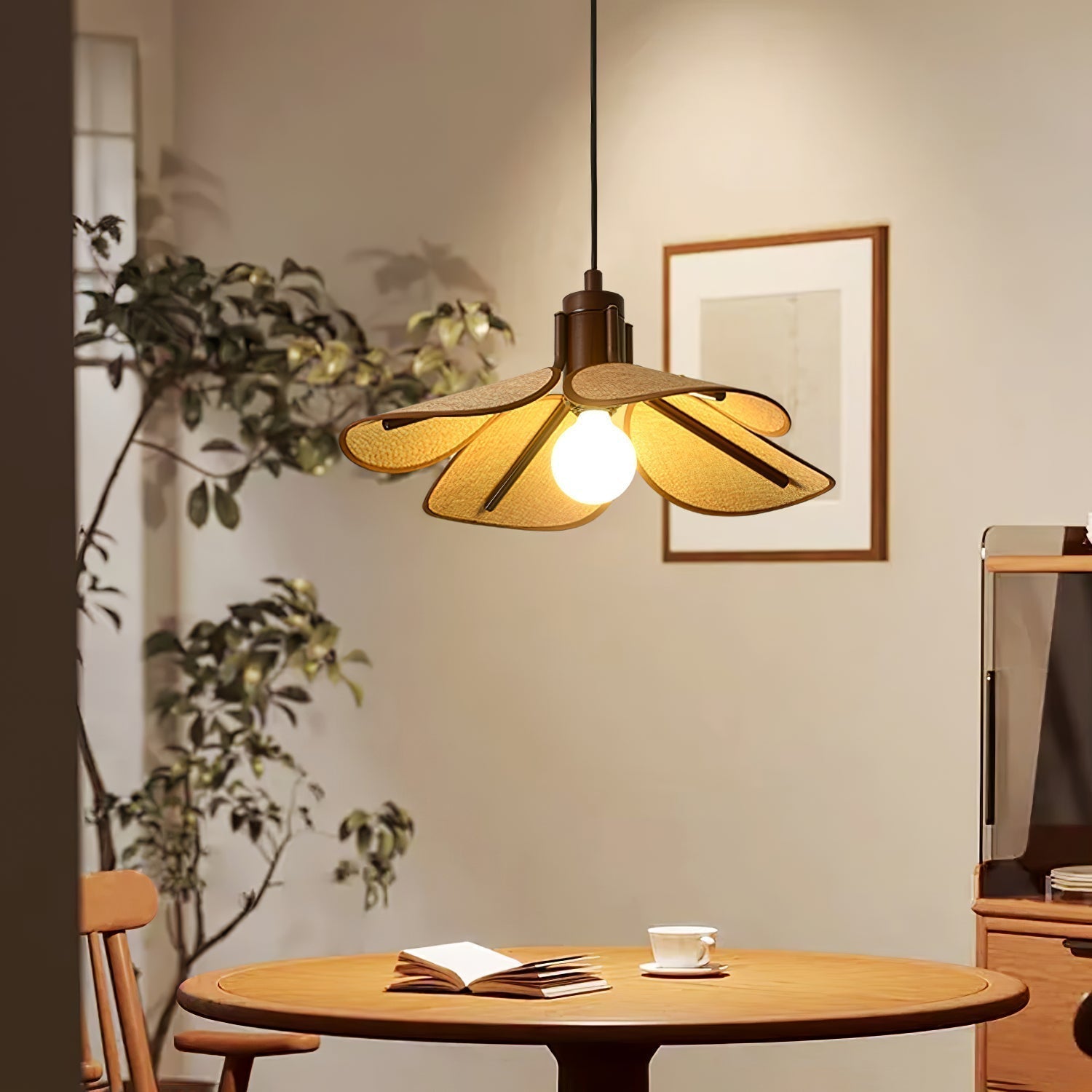 Utalion Traditionnel Pétale Floraison Bois Tissu Pendentif Lumière
