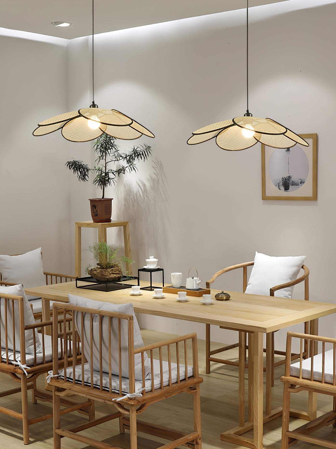 Vemarora Premium Élégance Pétales Rotin Tissu Pendentif Lampe