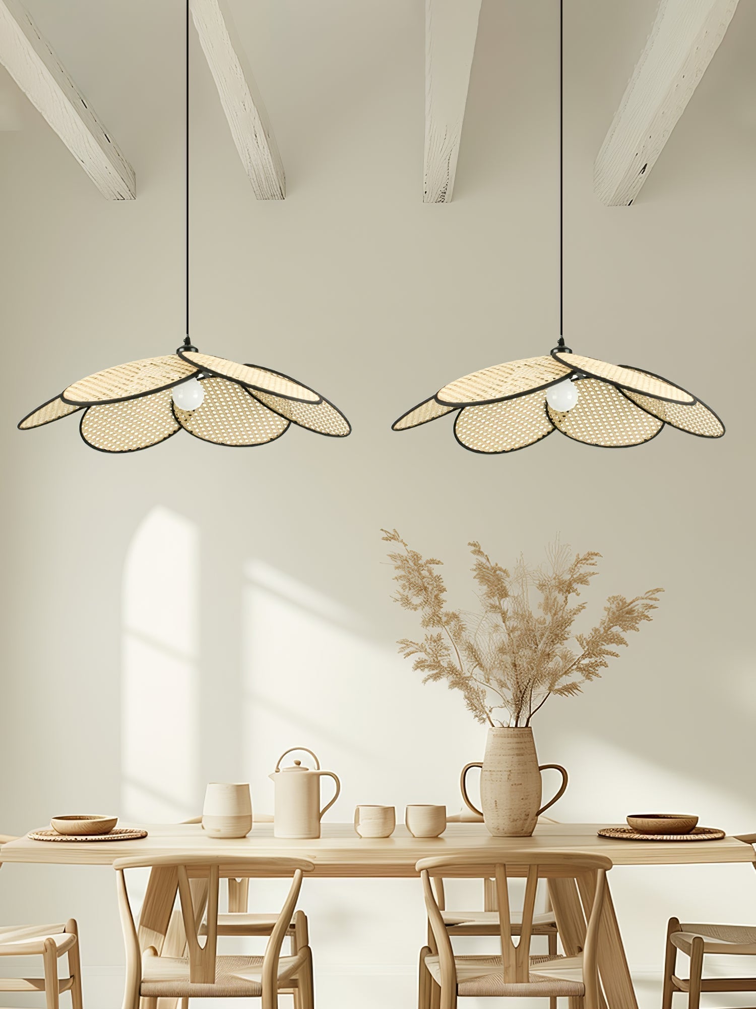 Vemarora Premium Élégance Pétales Rotin Tissu Pendentif Lampe