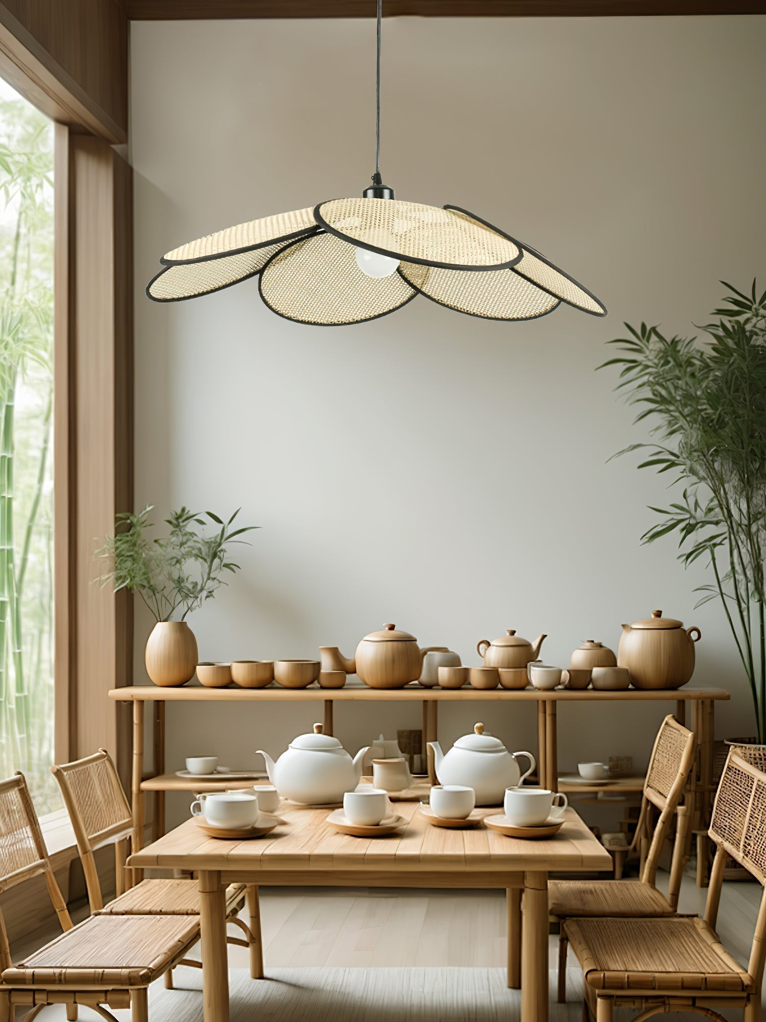 Vemarora Premium Élégance Pétales Rotin Tissu Pendentif Lampe