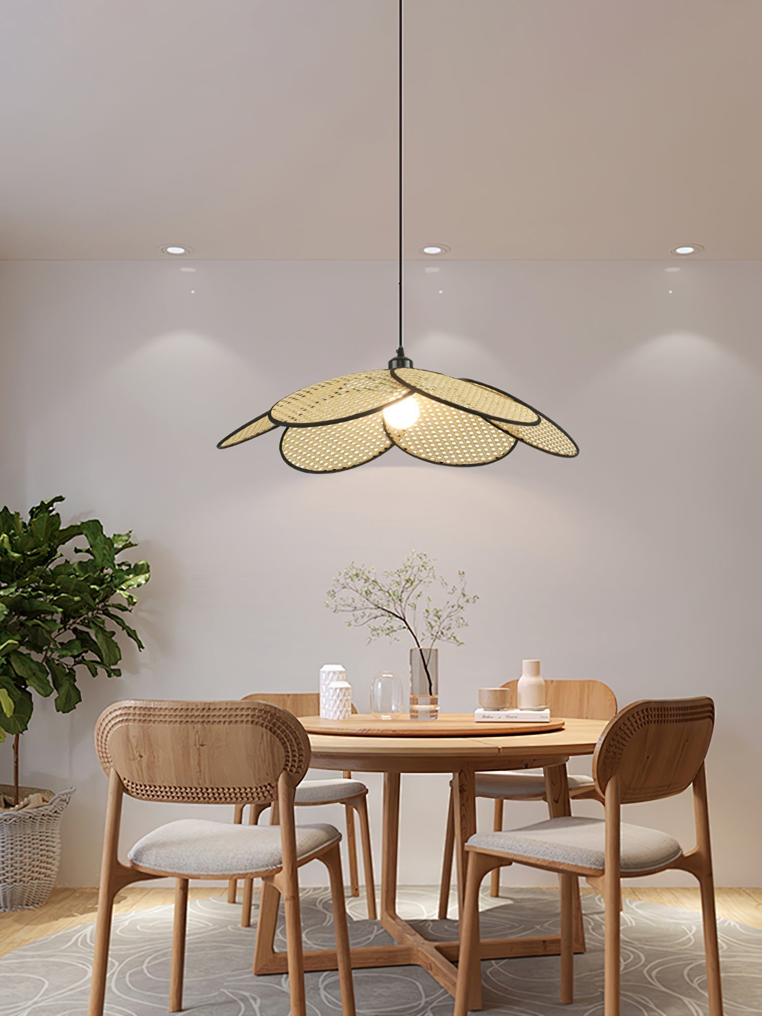 Vemarora Premium Élégance Pétales Rotin Tissu Pendentif Lampe