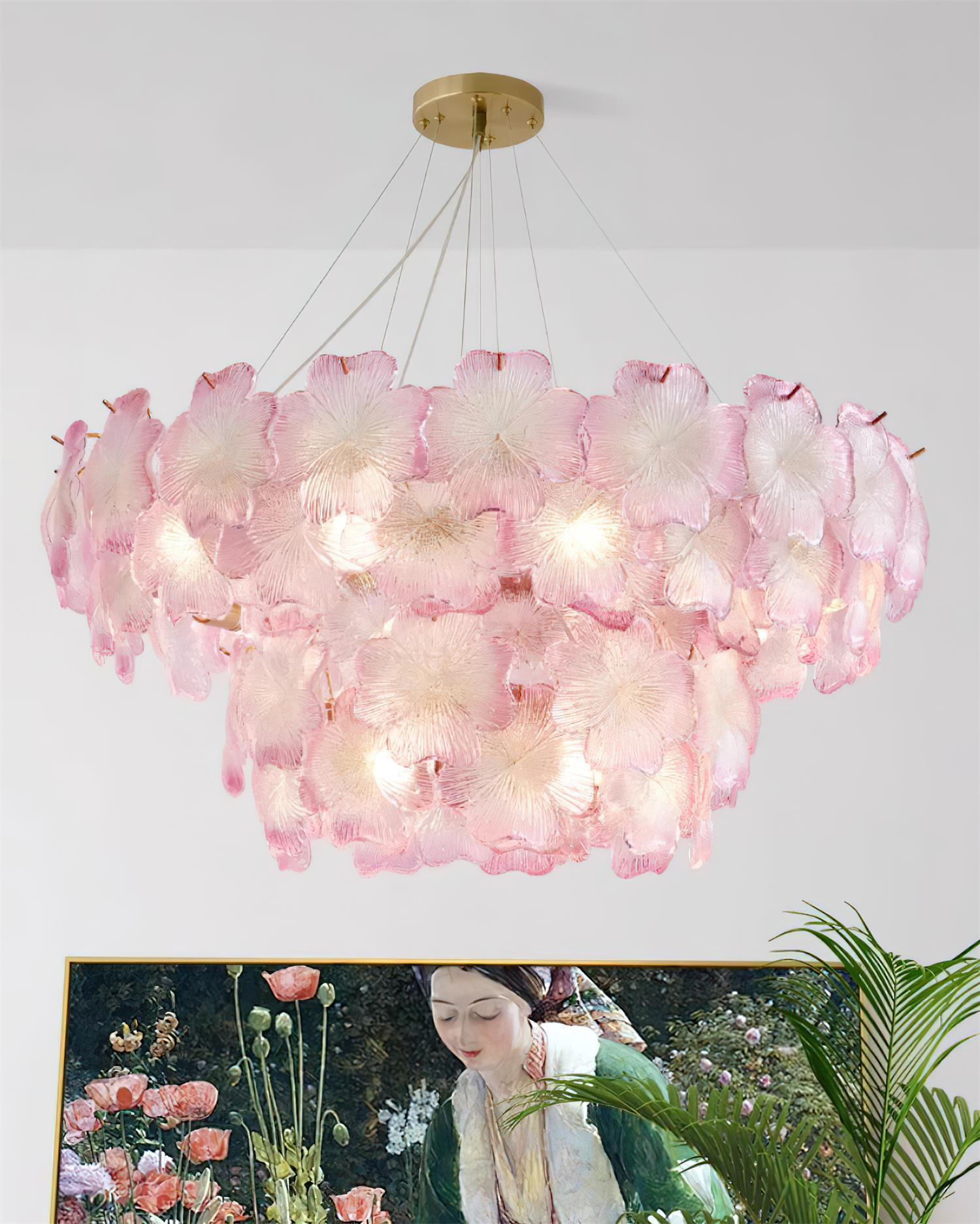 Ophelis Lustre en Verre à Fleurs Roses