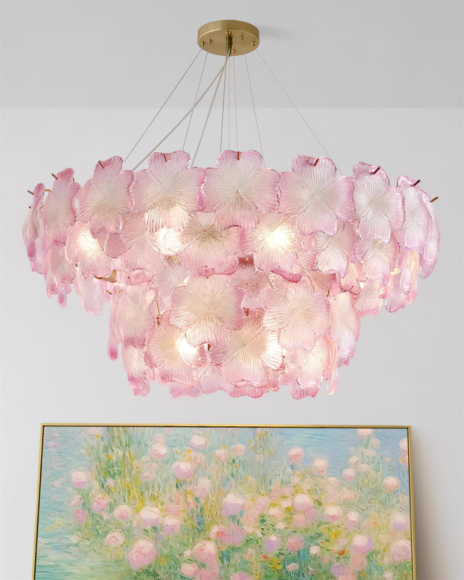 Ophelis Lustre en Verre à Fleurs Roses