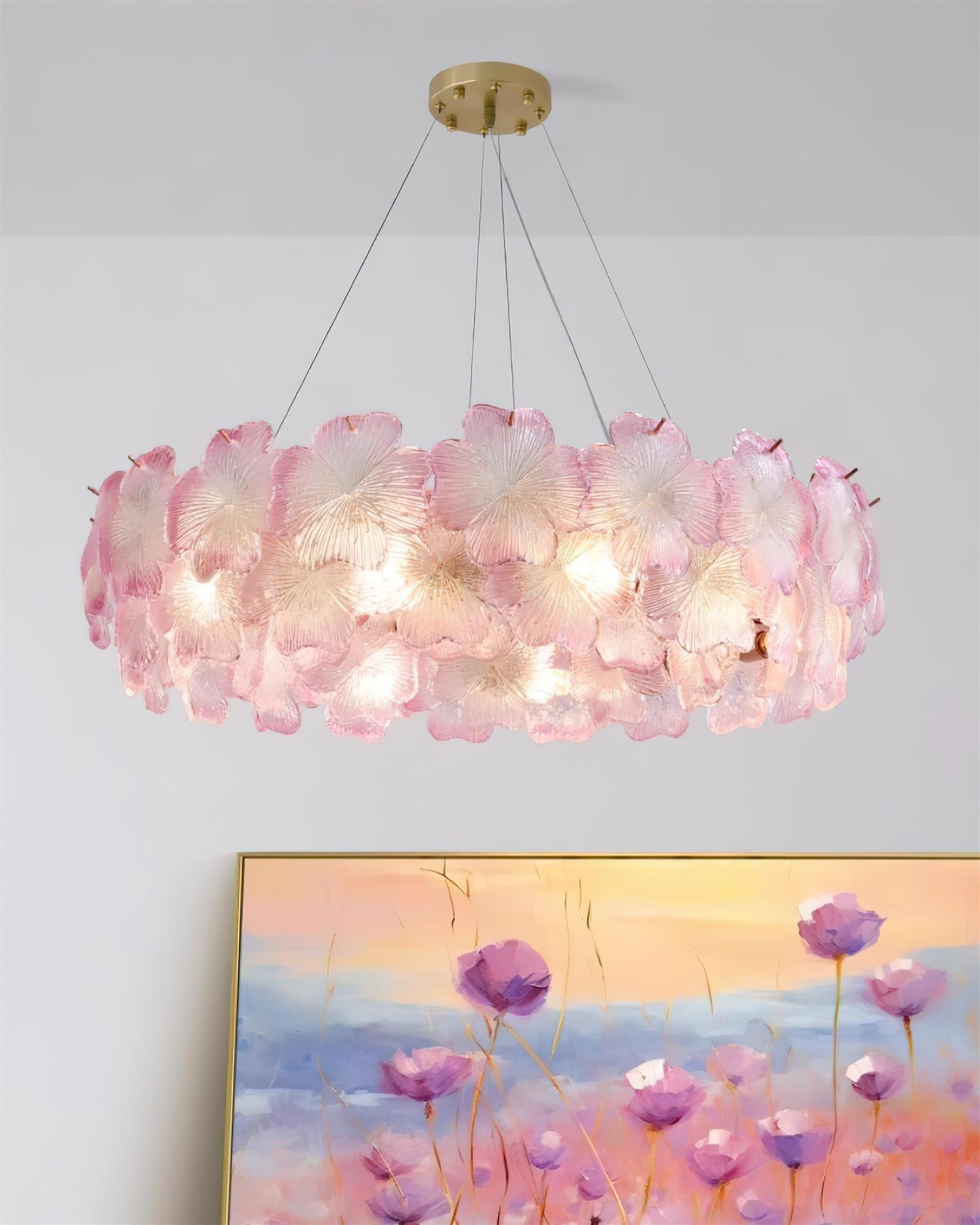 Ophelis Lustre en Verre à Fleurs Roses
