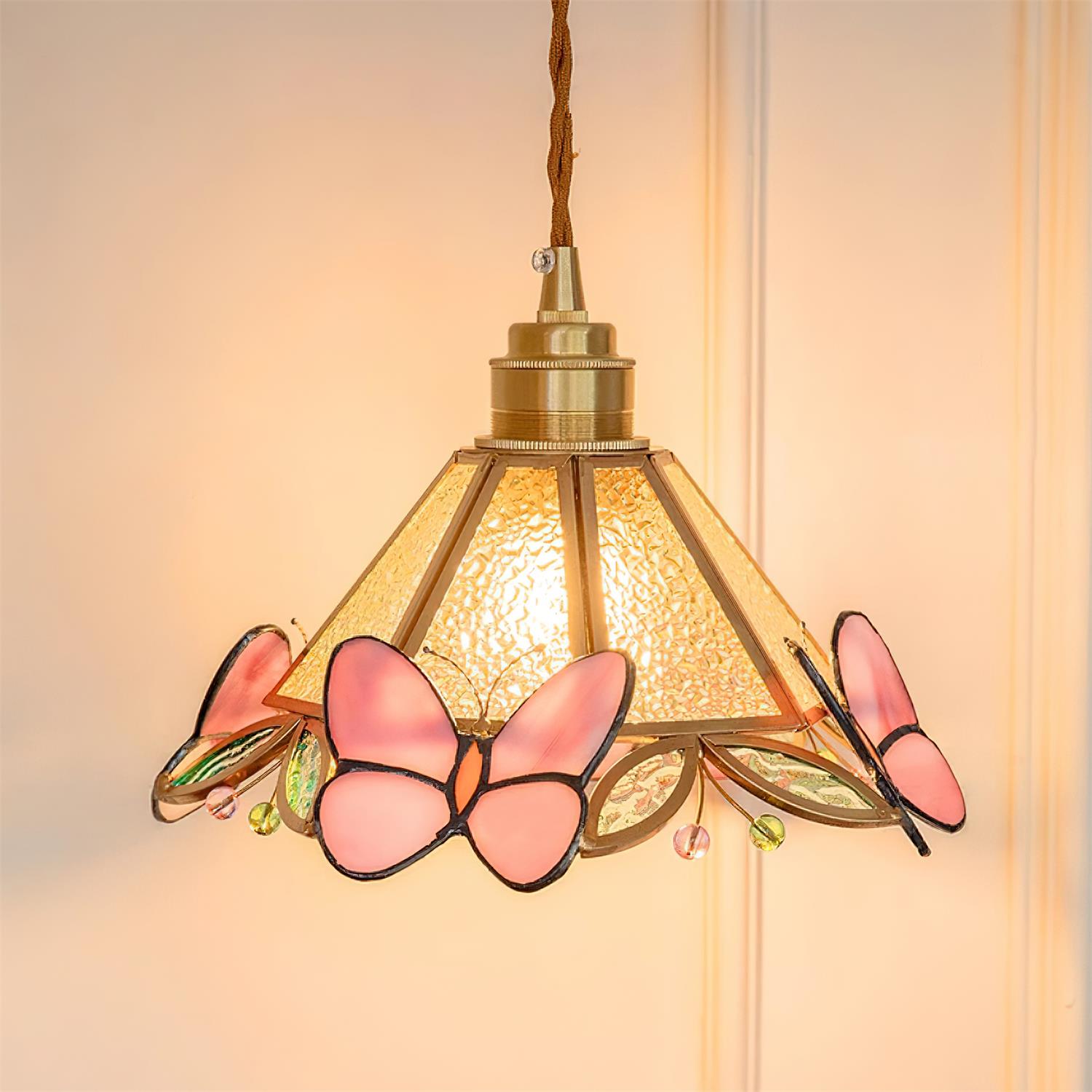 Tiffany Suspension Papillon en Verre Tâché