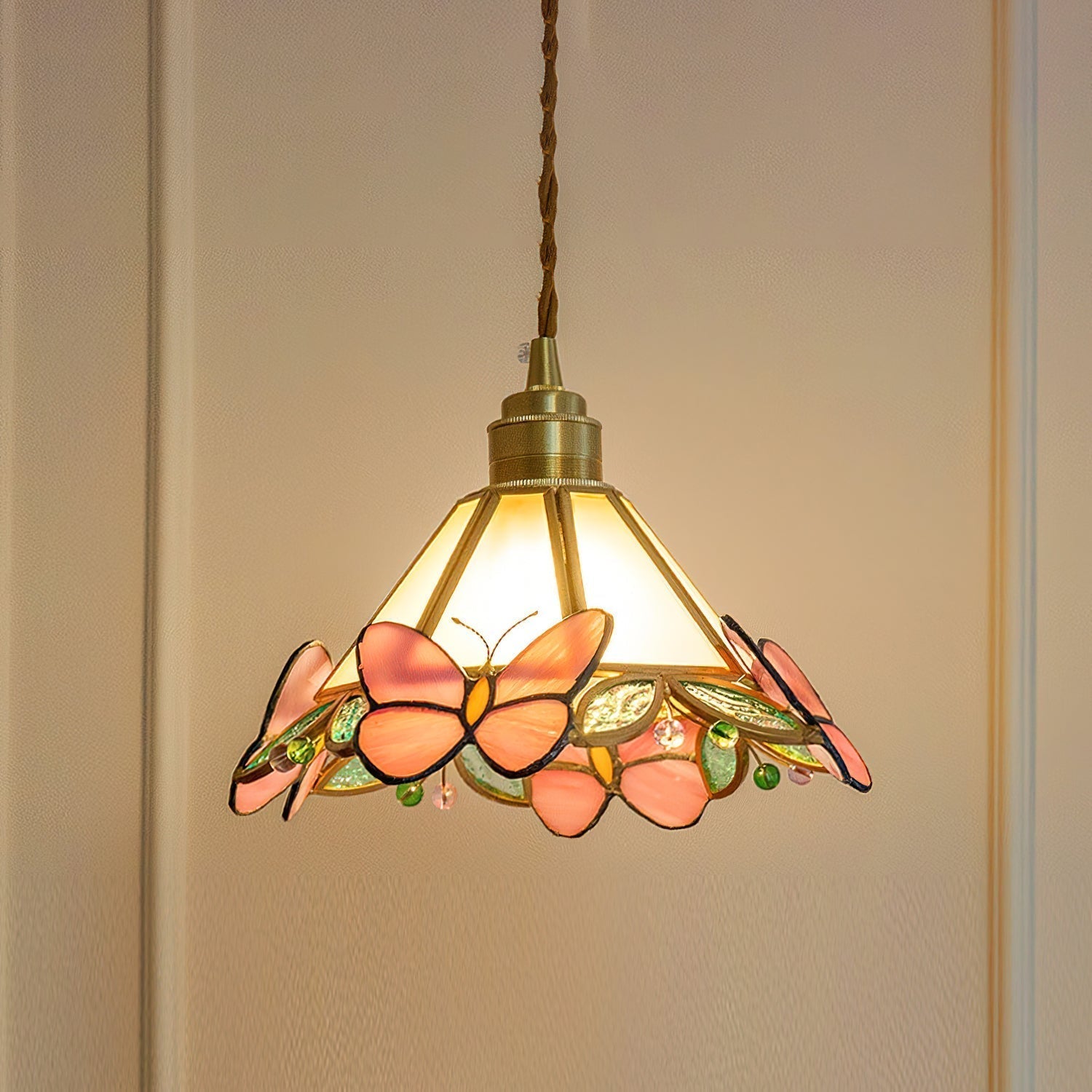 Tiffany Suspension Papillon en Verre Tâché