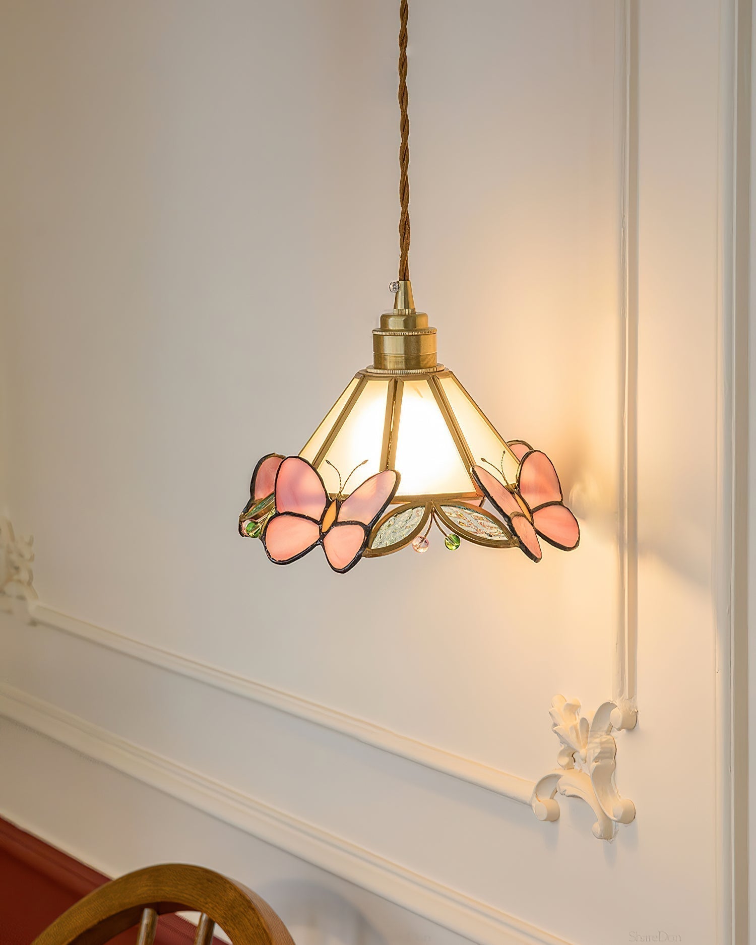 Tiffany Suspension Papillon en Verre Tâché