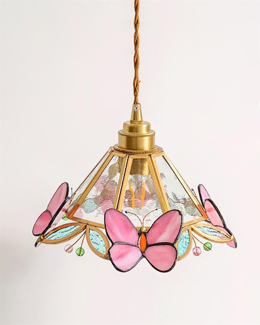 Tiffany Suspension Papillon en Verre Tâché