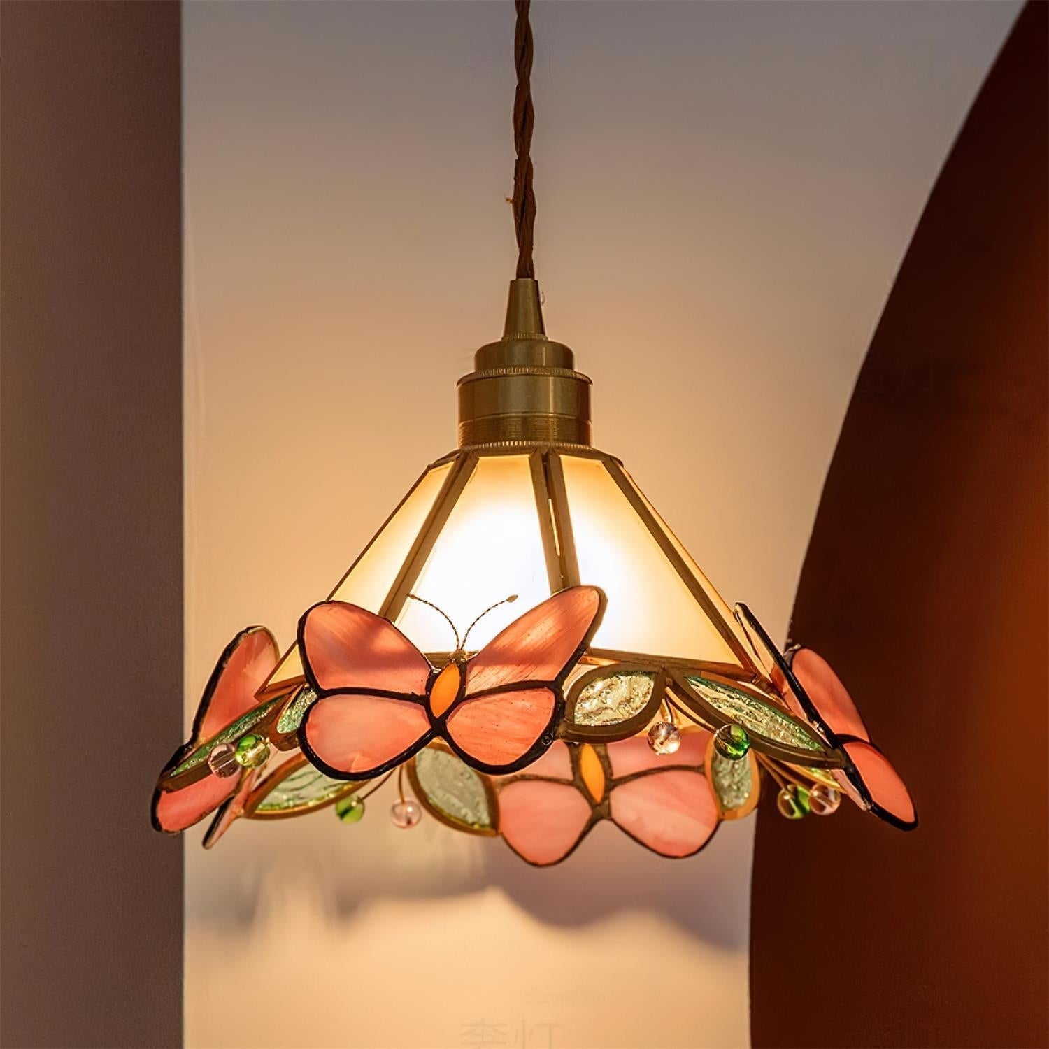 Tiffany Suspension Papillon en Verre Tâché