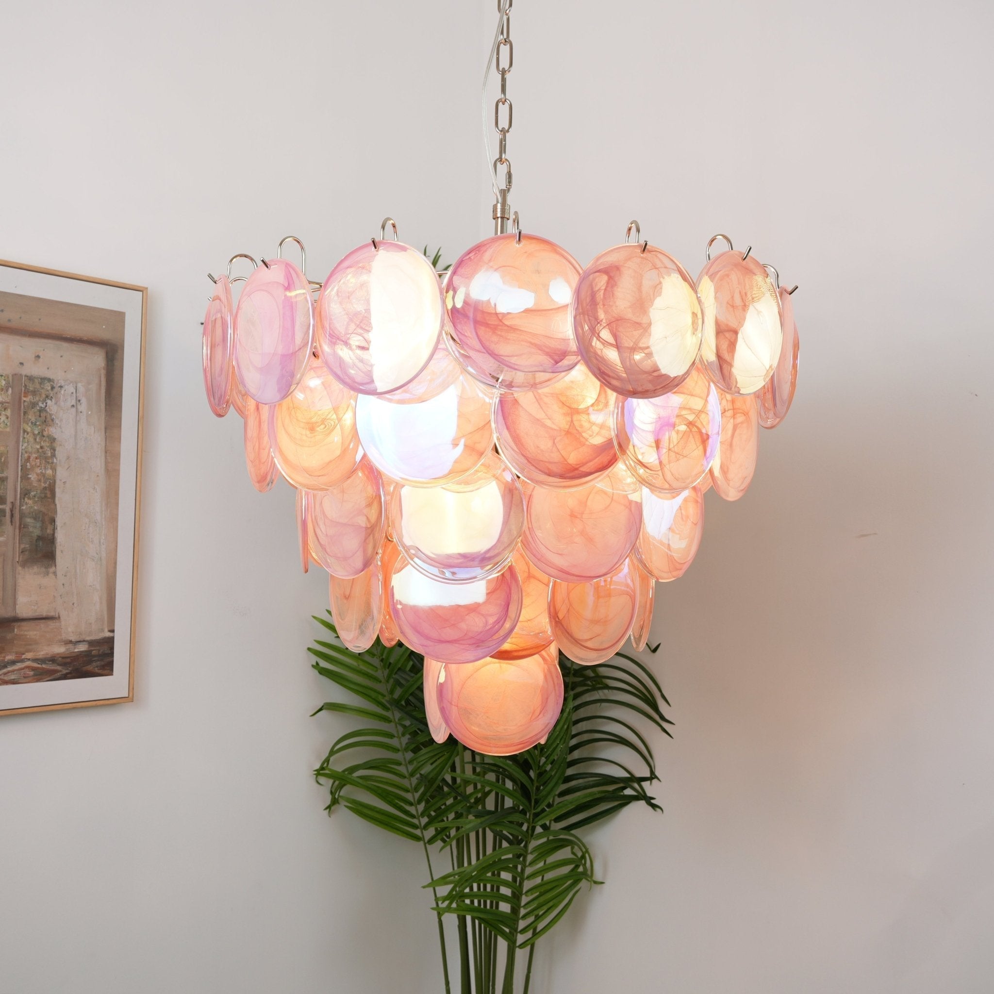 Aurora Lustre Rose Disque Murano Superposé