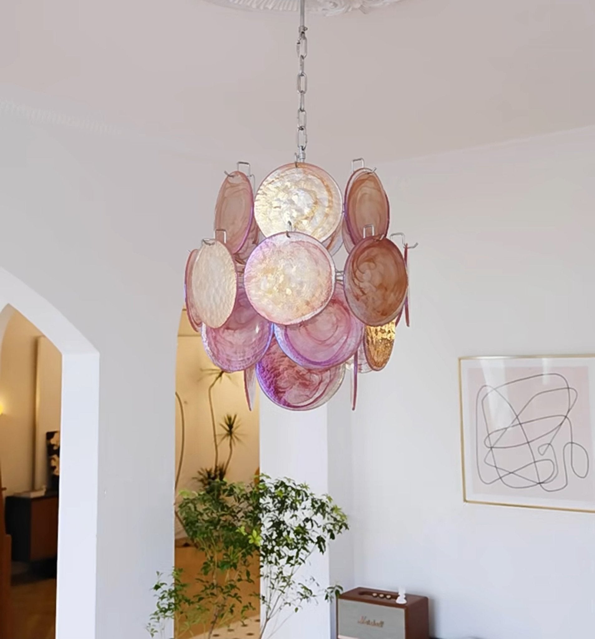 Aurora Lustre en Verre de Murano Rose Vintage