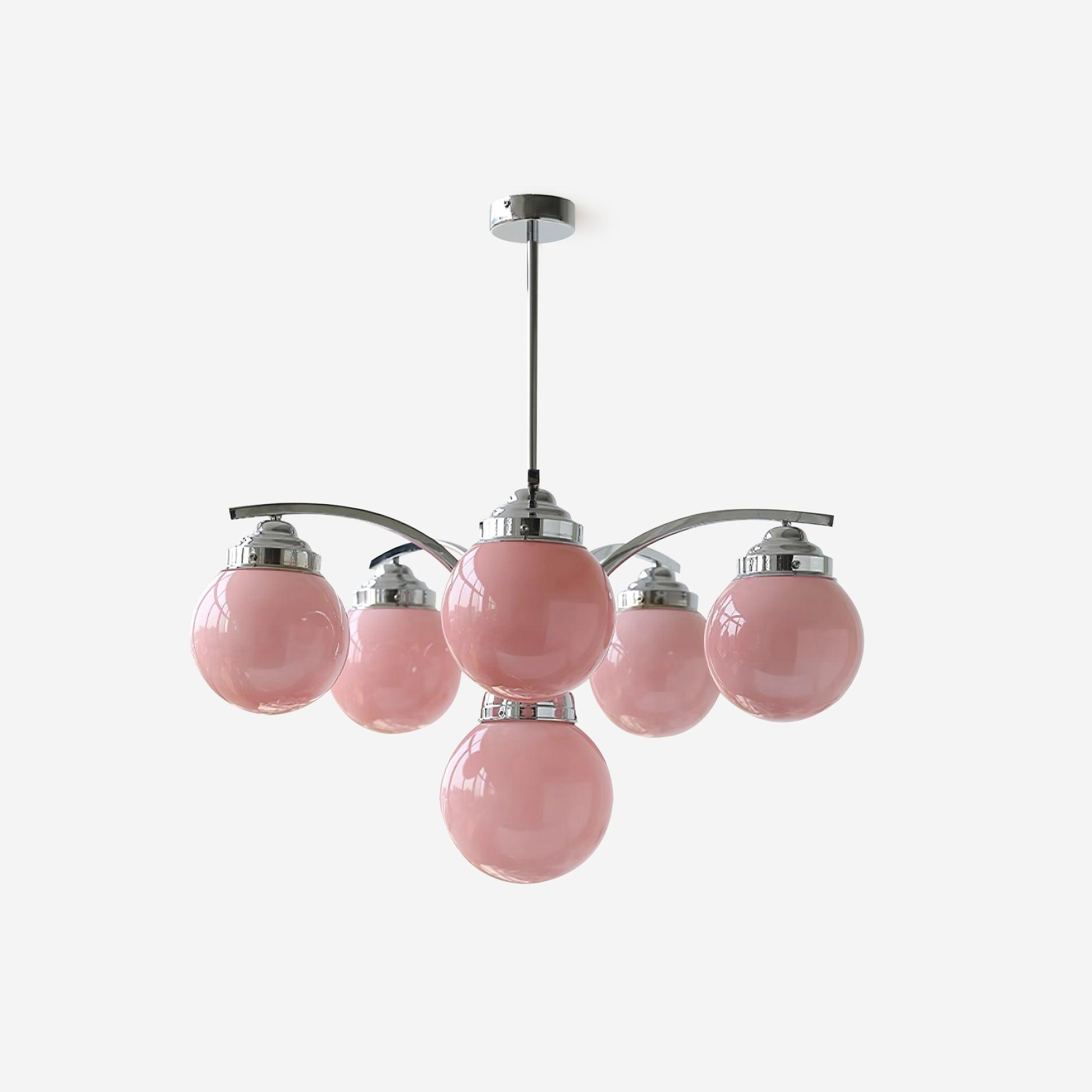 Salamanca Lustre Boules en Verre Rose Arcs en Chrome Stylé