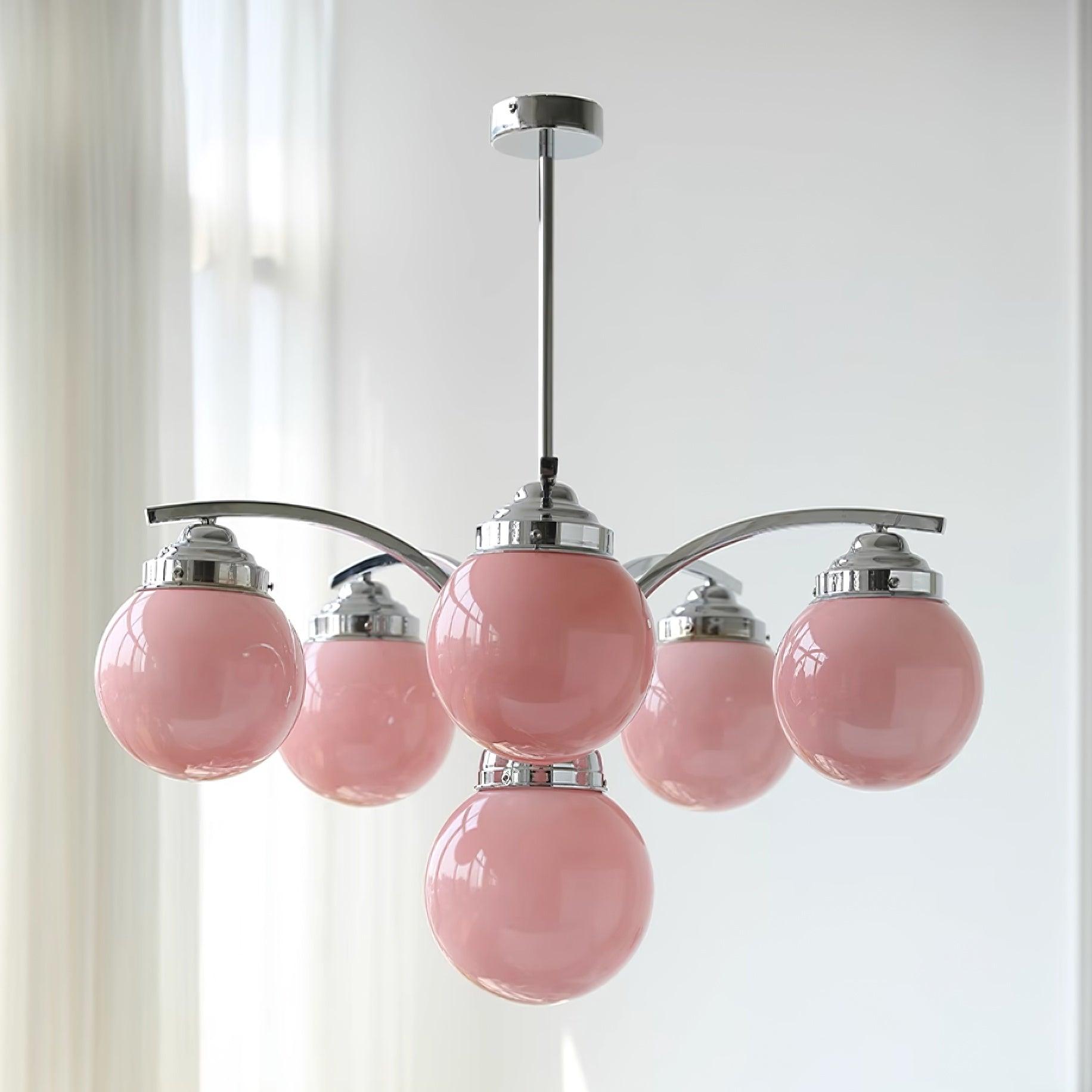 Salamanca Lustre Boules en Verre Rose Arcs en Chrome Stylé