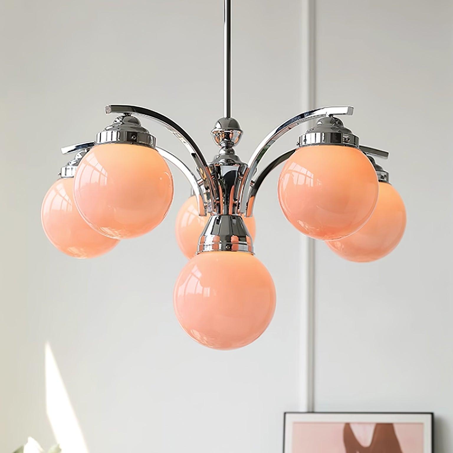 Salamanca Lustre Boules en Verre Rose Arcs en Chrome Stylé