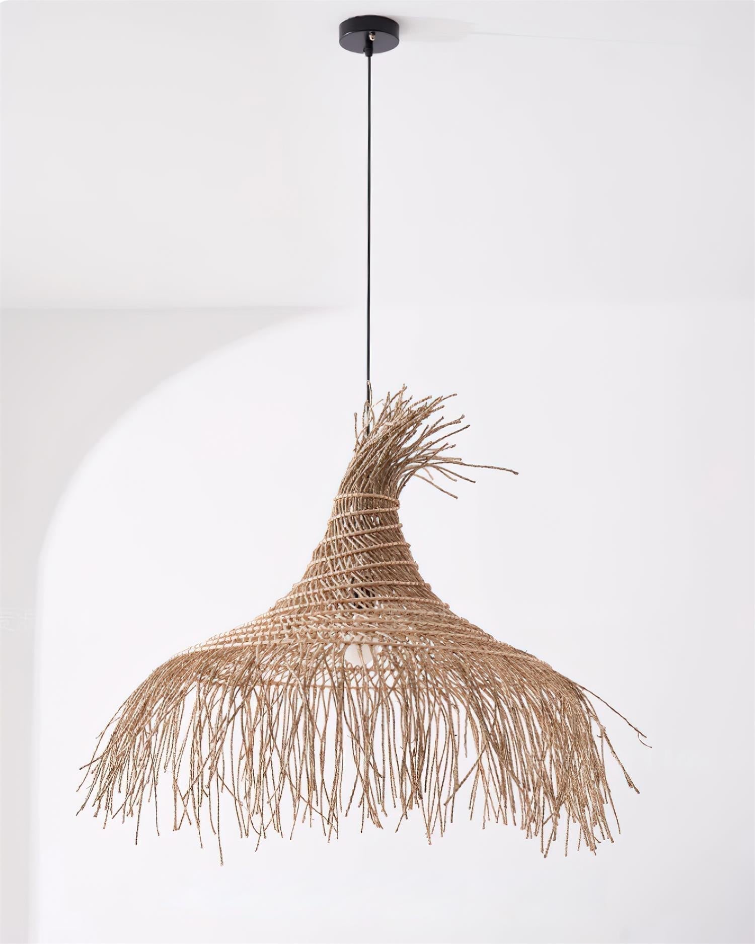 Suspension Avec Abat-jour en Rotin Tissé à la Main Style Bohème Naturel