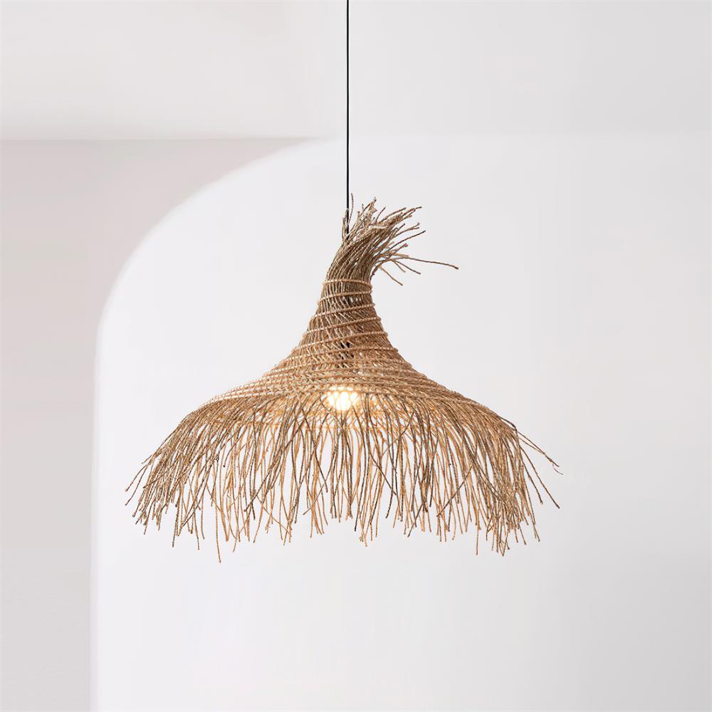 Suspension Avec Abat-jour en Rotin Tissé à la Main Style Bohème Naturel