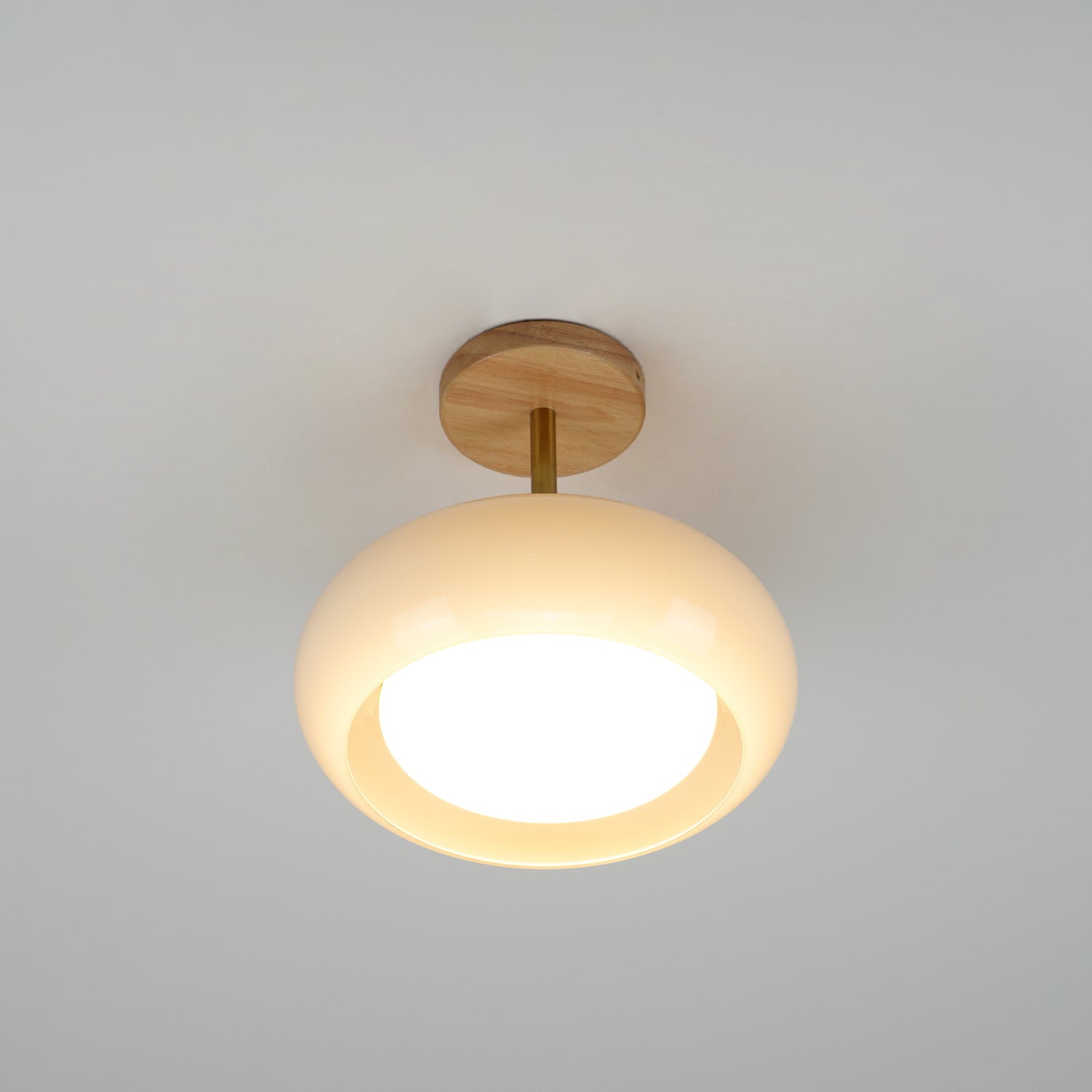 Solara Plafonnier en verre et bois avec abat-jour coloré
