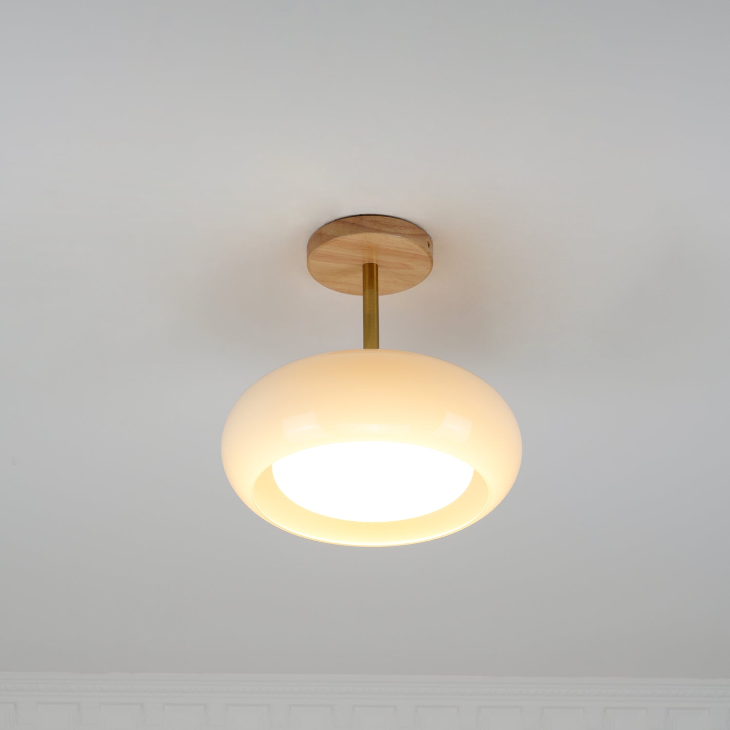 Solara Plafonnier en verre et bois avec abat-jour coloré