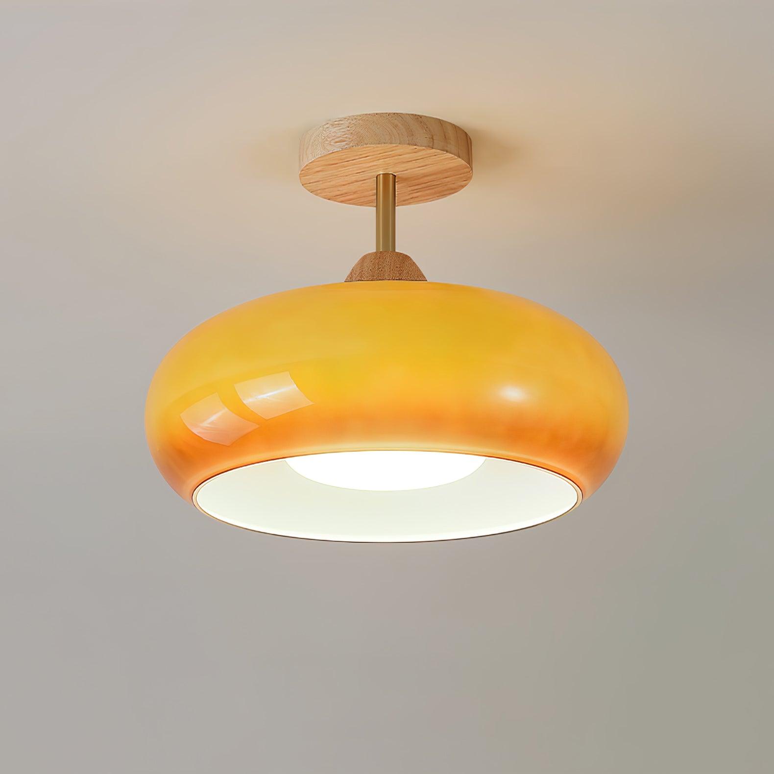 Charlotte Plafonnier Encastré en Verre, Bois, Orange & Blanc