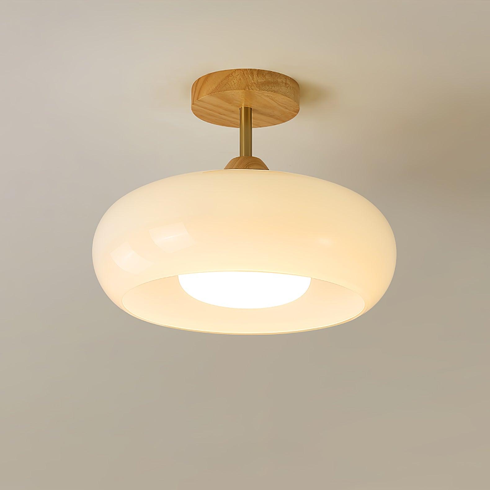 Solara Plafonnier en verre et bois avec abat-jour coloré