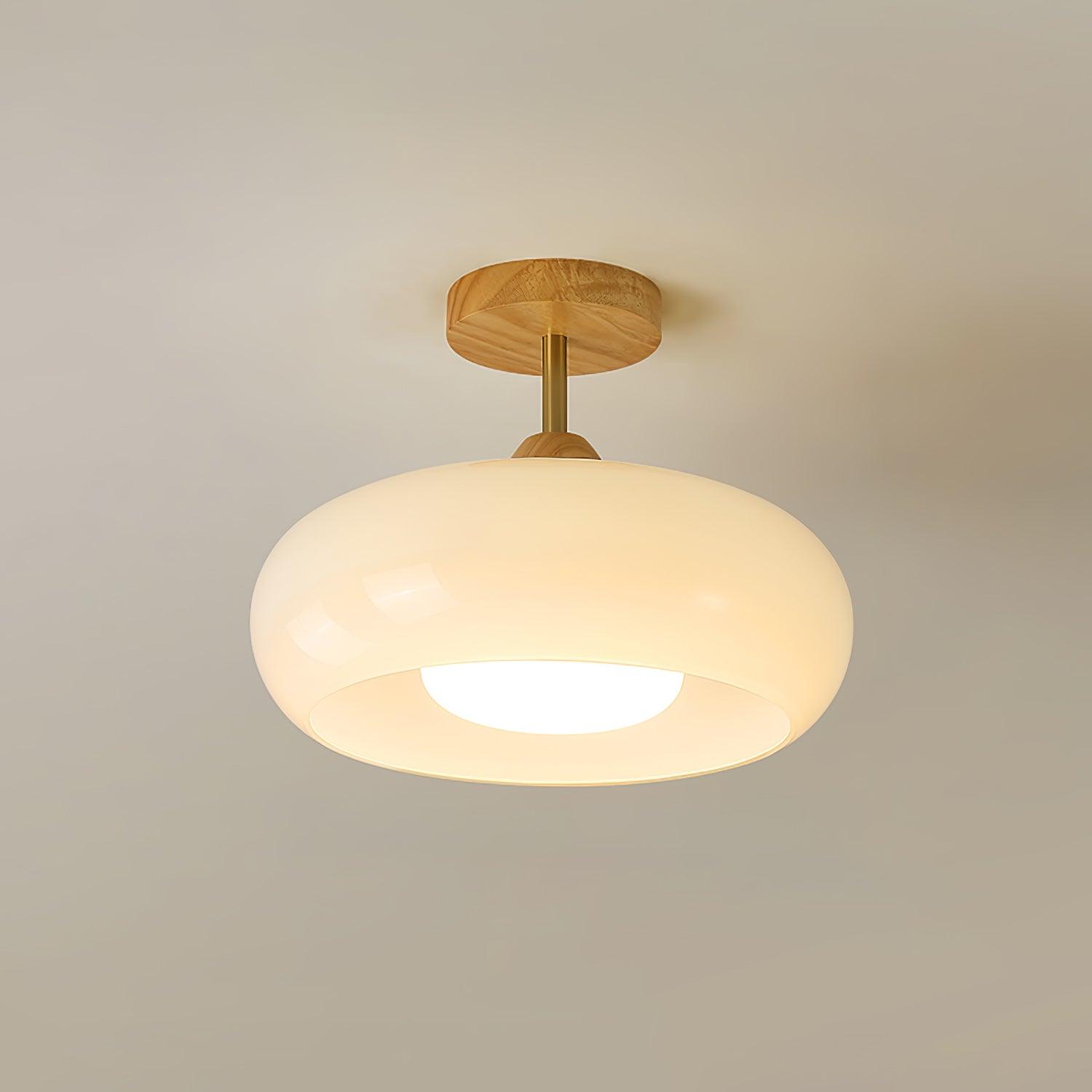 Charlotte Plafonnier Encastré en Verre, Bois, Orange & Blanc