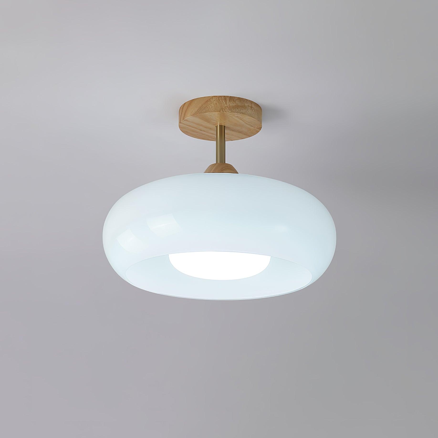Solara Plafonnier en verre et bois avec abat-jour coloré