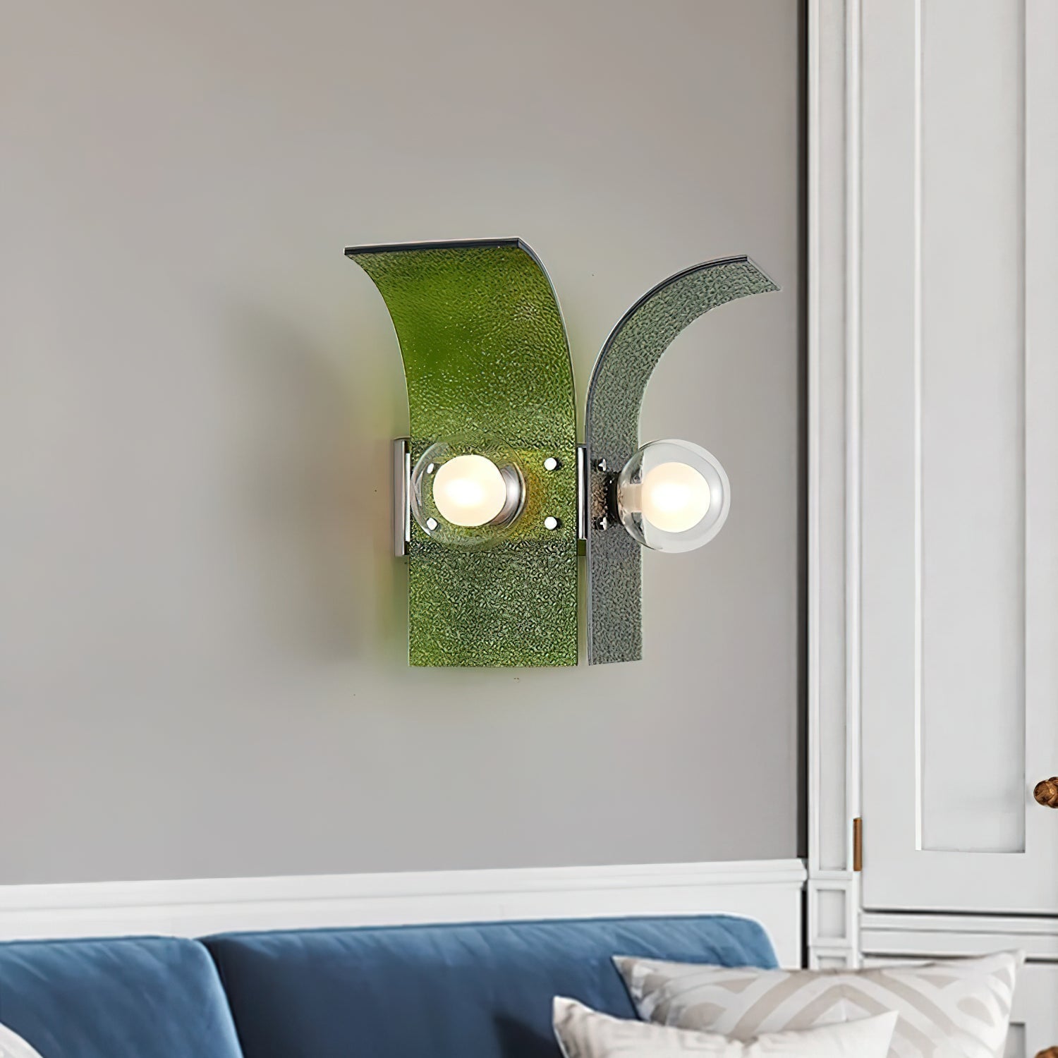 Virelli Applique Murale Panneaux en Verre Texturé Deux Globes Art Déco