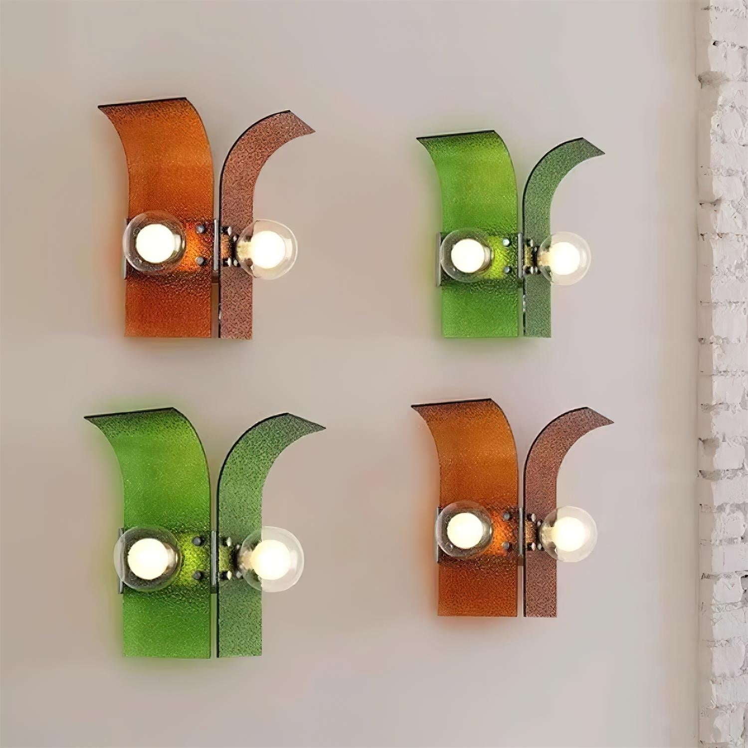 Virelli Applique Murale Panneaux en Verre Texturé Deux Globes Art Déco