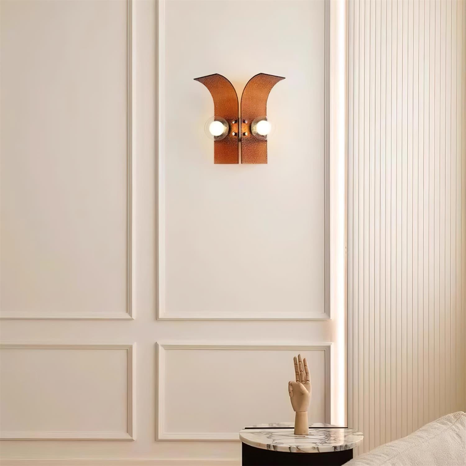Virelli Applique Murale Panneaux en Verre Texturé Deux Globes Art Déco