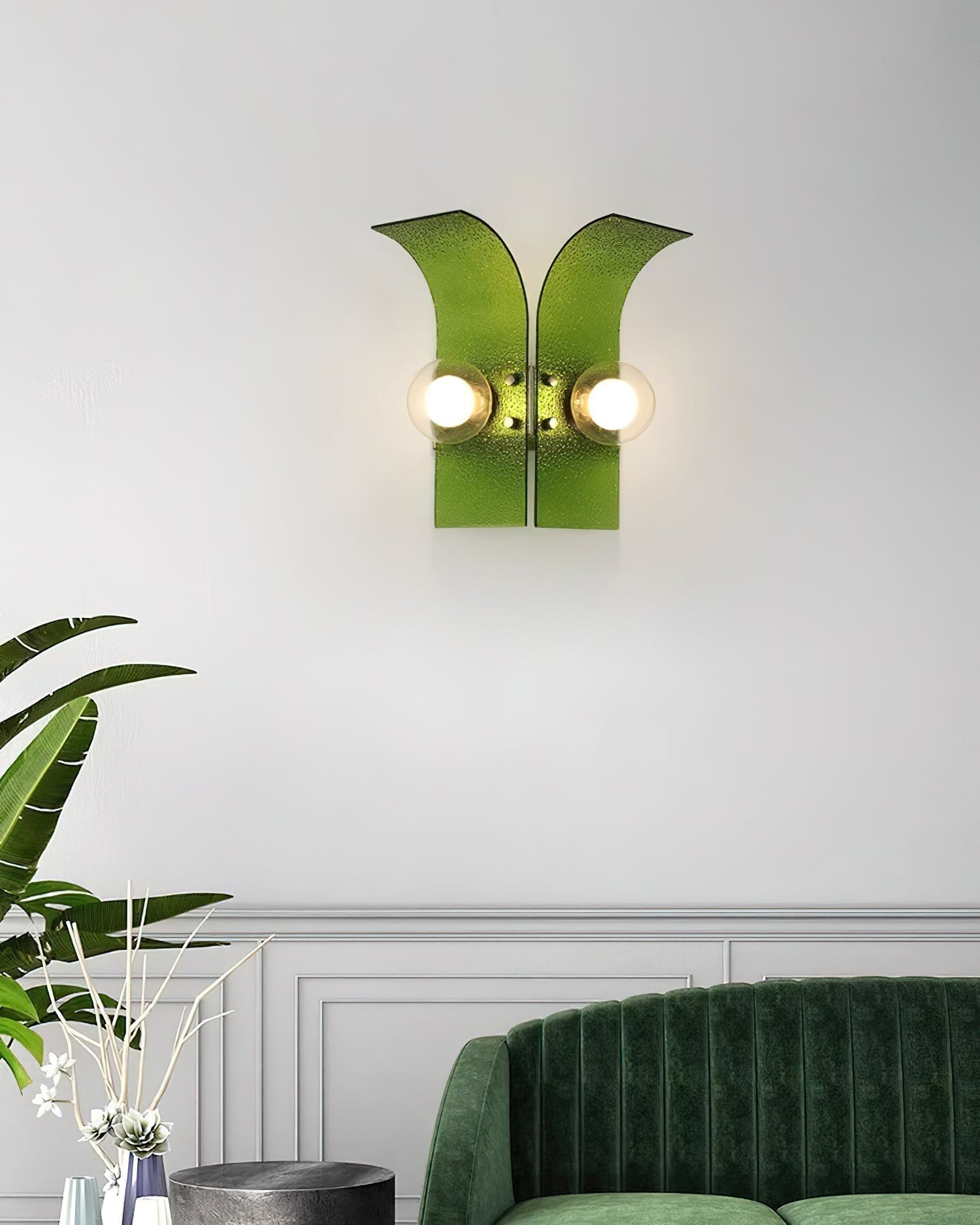 Virelli Applique Murale Panneaux en Verre Texturé Deux Globes Art Déco