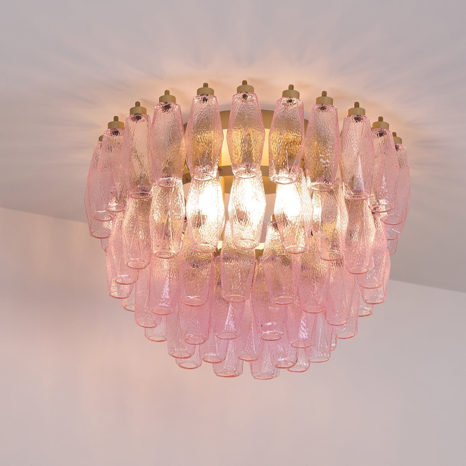 Aurora Lampe de Plafond en Verre de Murano Poliedri Rose