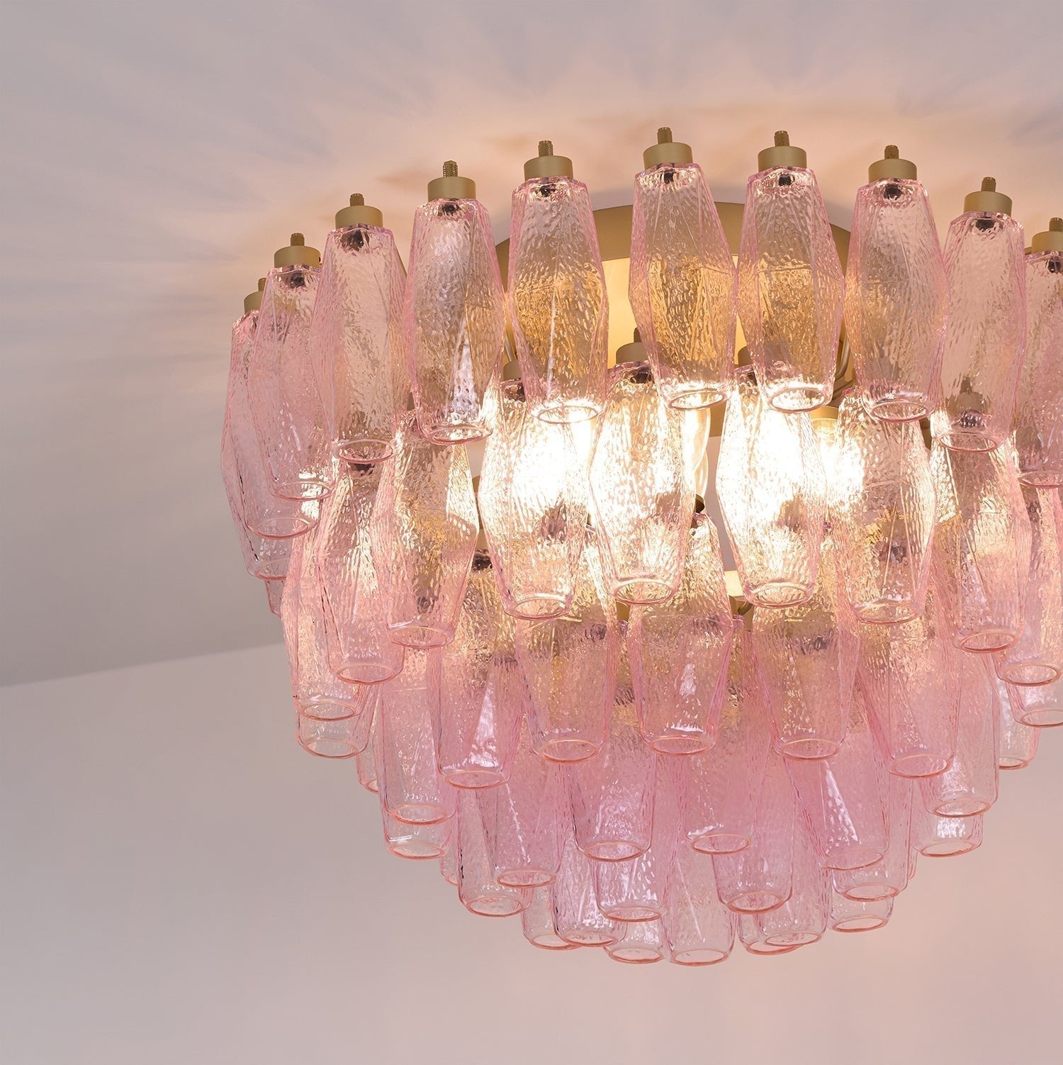 Aurora Lampe de Plafond en Verre de Murano Poliedri Rose