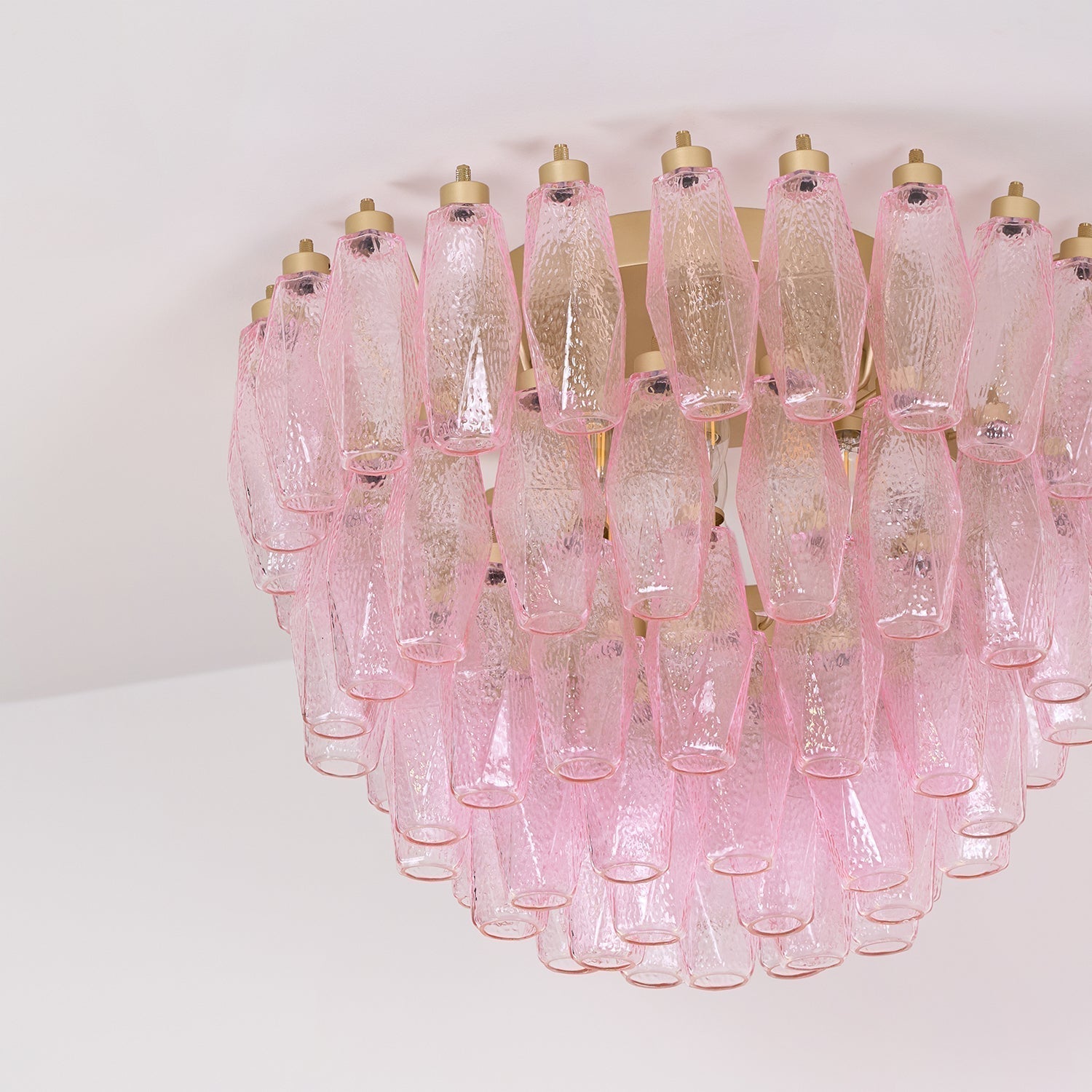 Aurora Lampe de Plafond en Verre de Murano Poliedri Rose