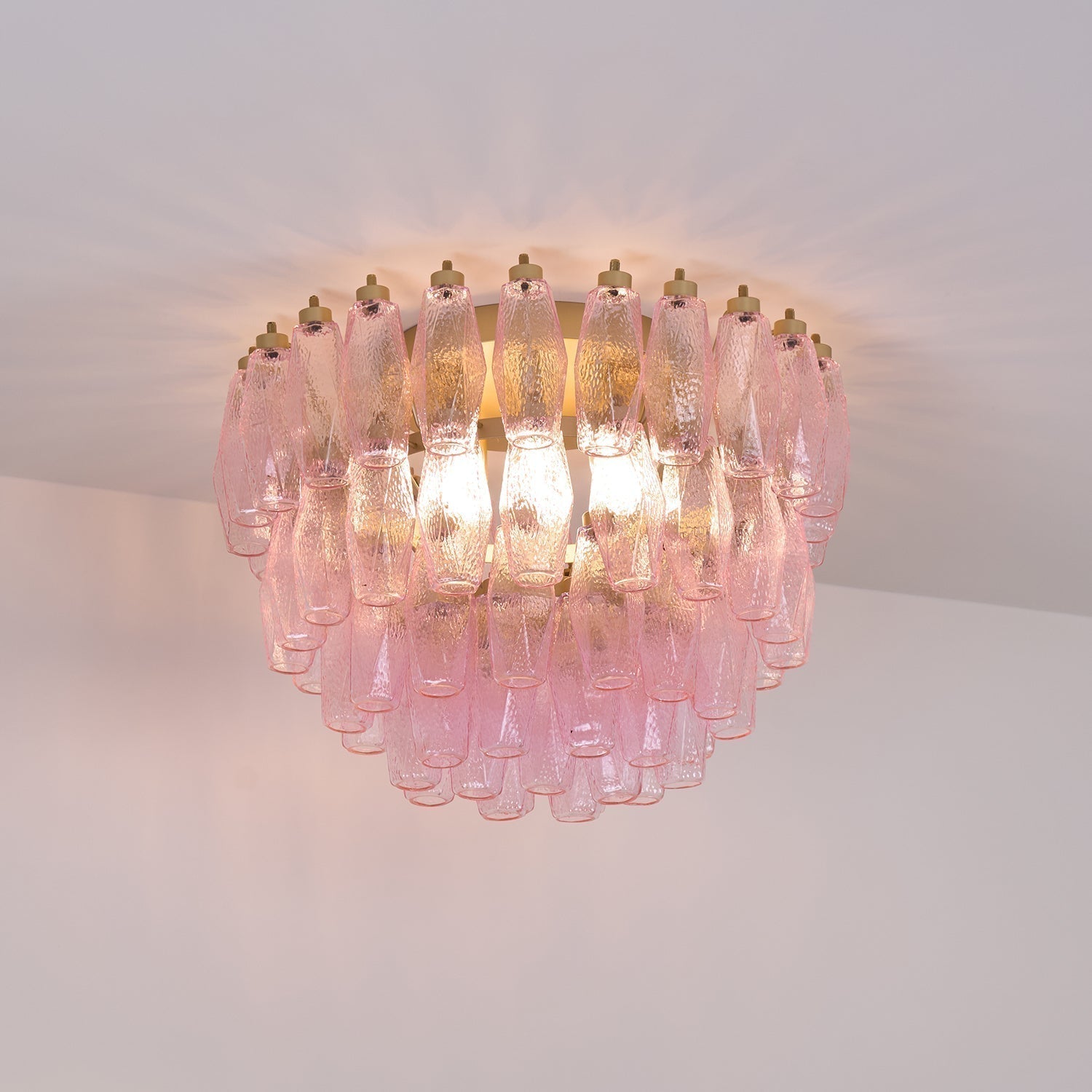 Aurora Lampe de Plafond en Verre de Murano Poliedri Rose