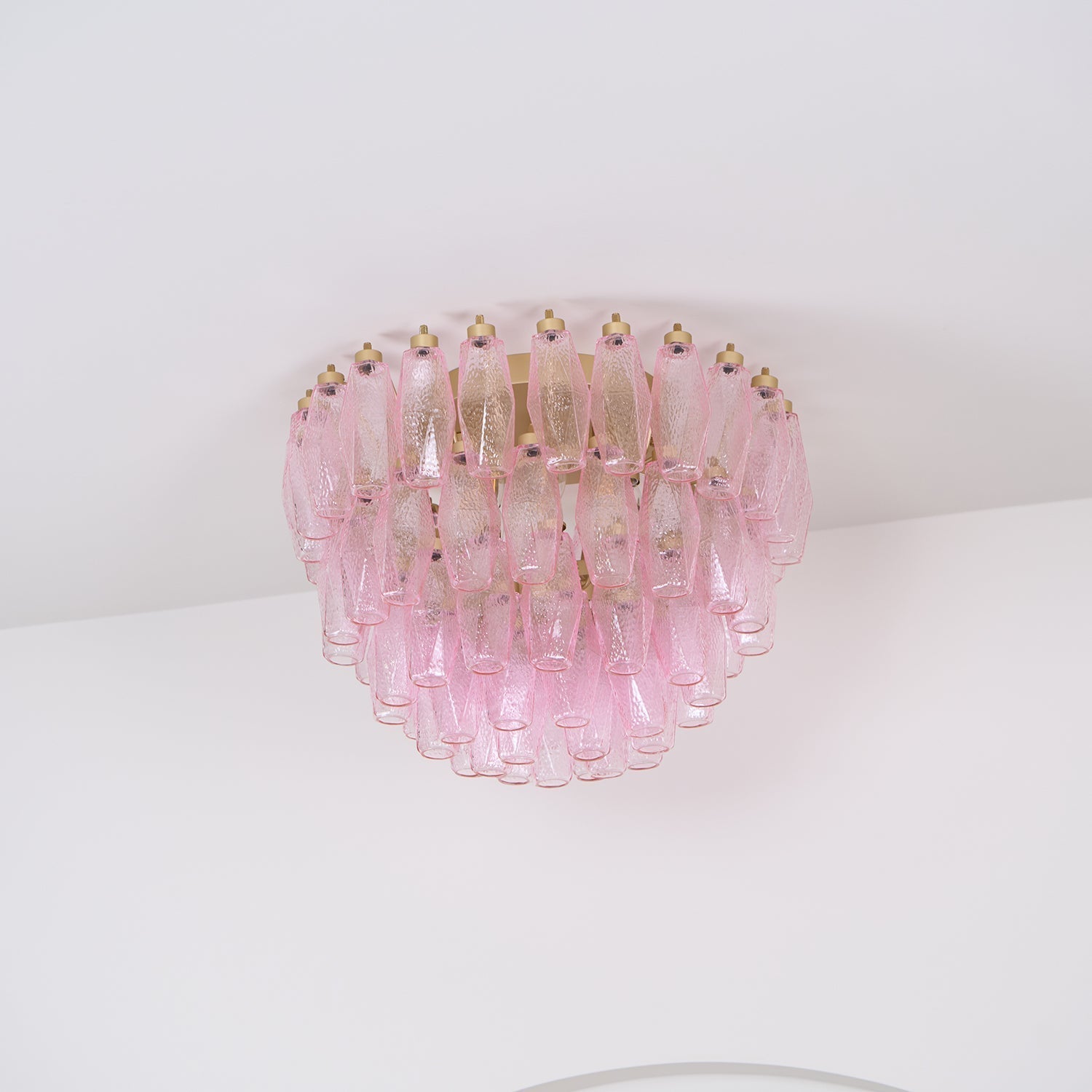 Aurora Lampe de Plafond en Verre de Murano Poliedri Rose