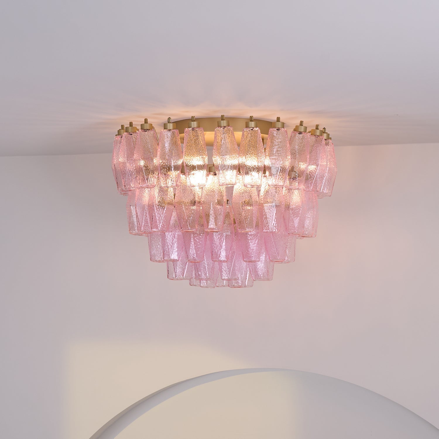 Aurora Lampe de Plafond en Verre de Murano Poliedri Rose