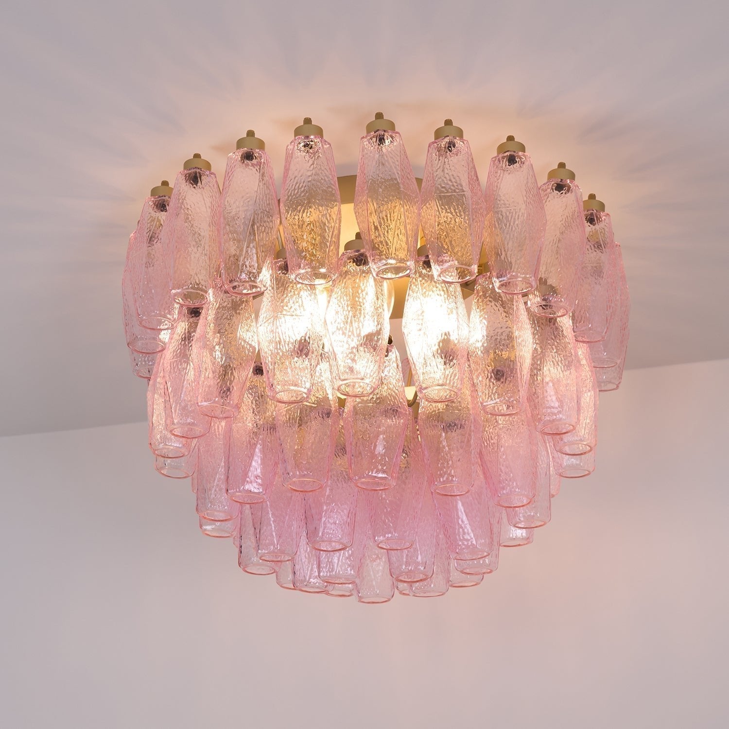 Aurora Lampe de Plafond en Verre de Murano Poliedri Rose
