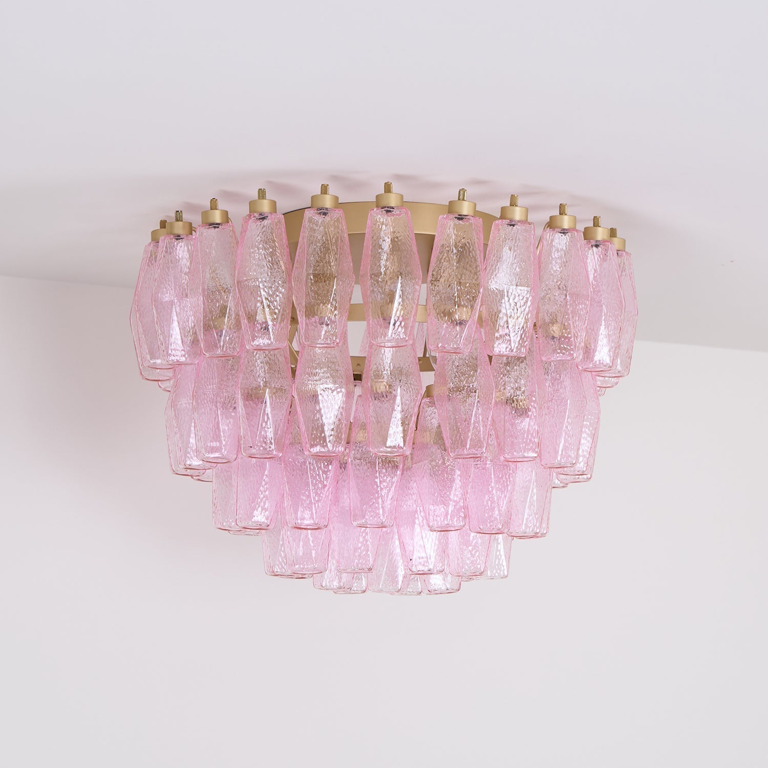 Aurora Lampe de Plafond en Verre de Murano Poliedri Rose