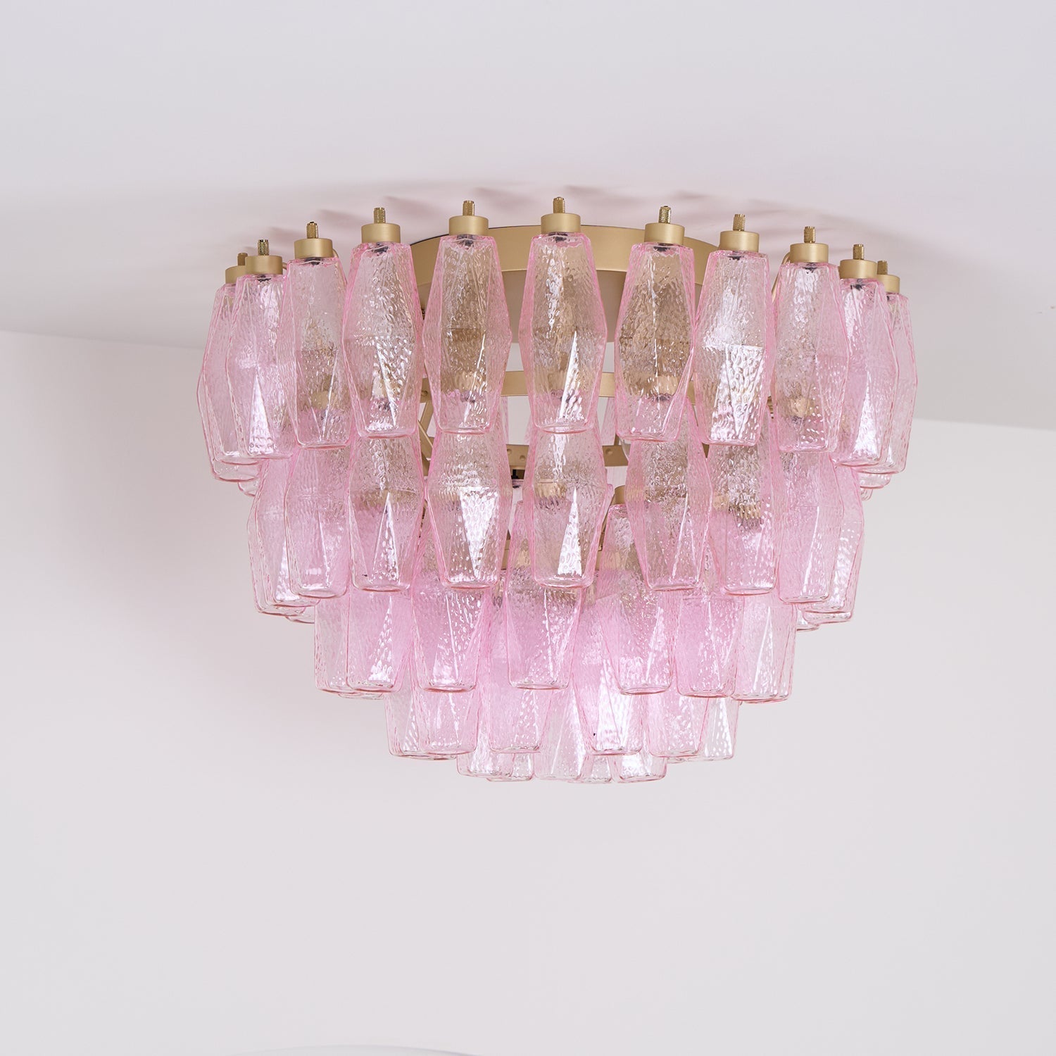 Aurora Lampe de Plafond en Verre de Murano Poliedri Rose
