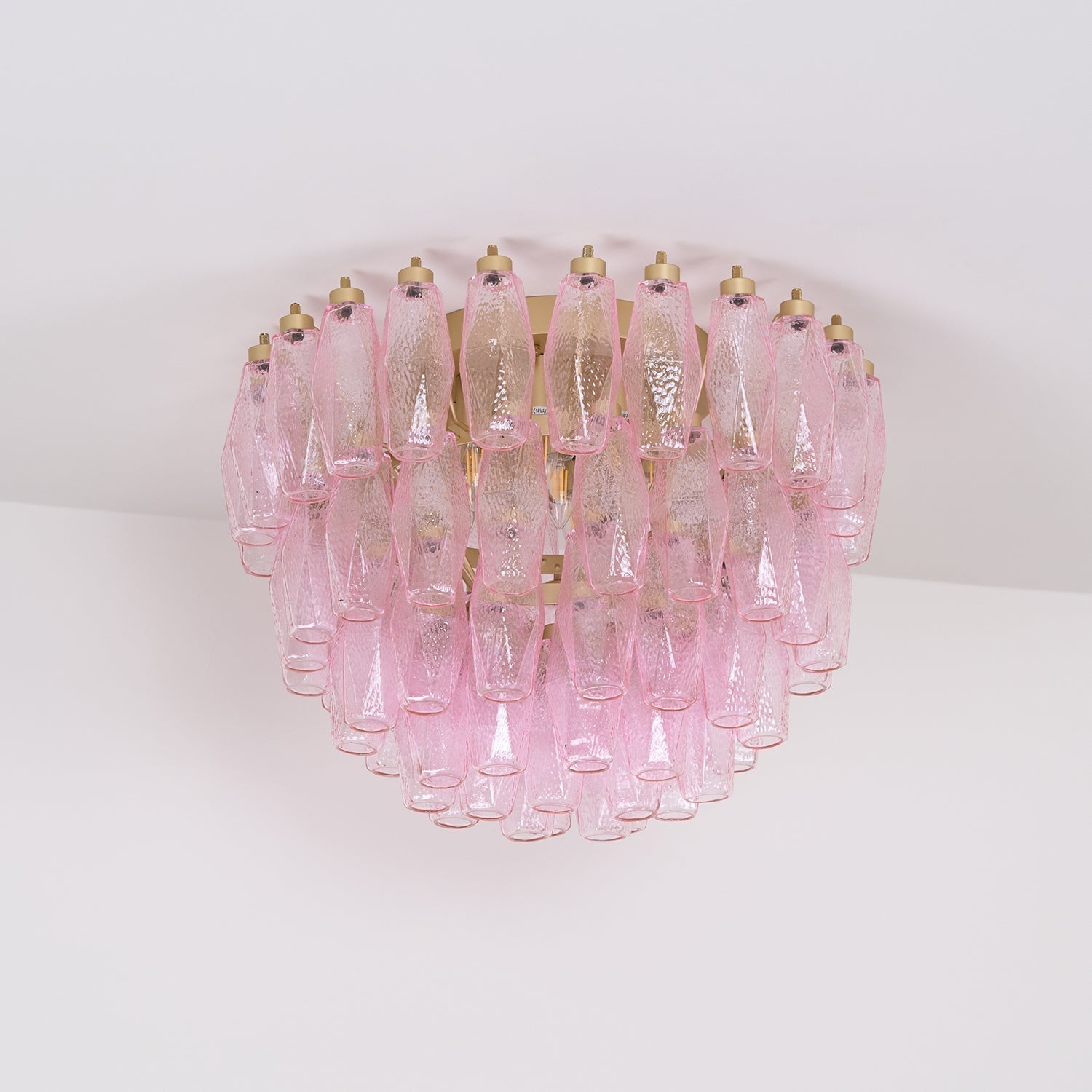 Aurora Lampe de Plafond en Verre de Murano Poliedri Rose