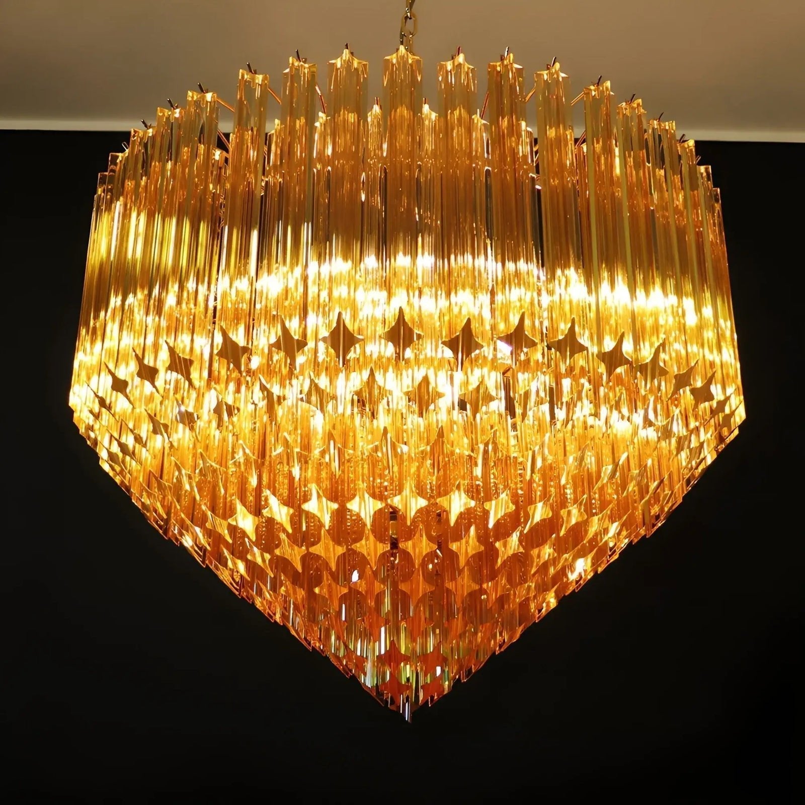 Aurora Lustre Ambre Murano Verre Prisme Grand Art