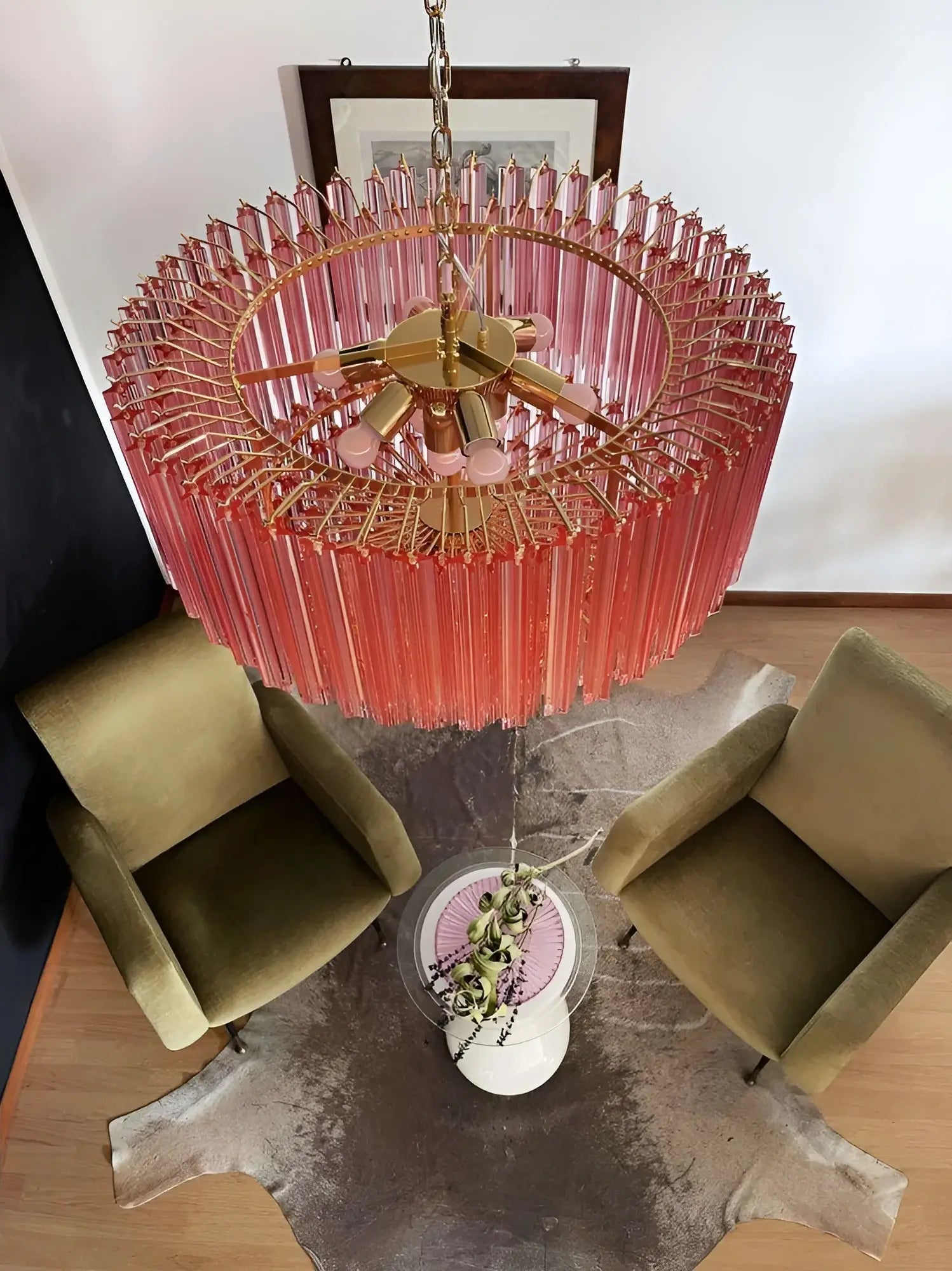 Aurora Lustre Rose Verre Prismes Géométrique