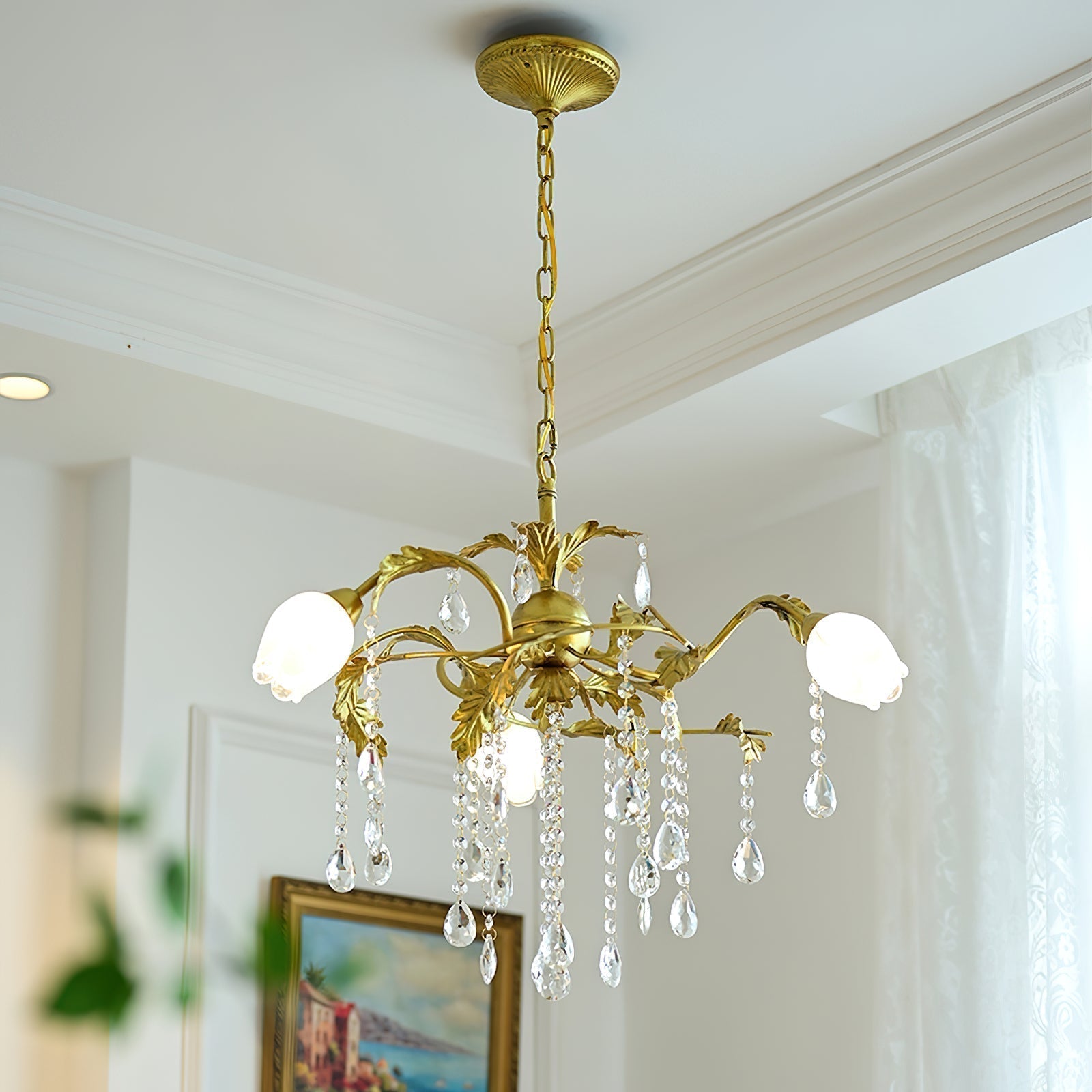 Vasorus Lustre Industriel Vintage Laiton Cristal