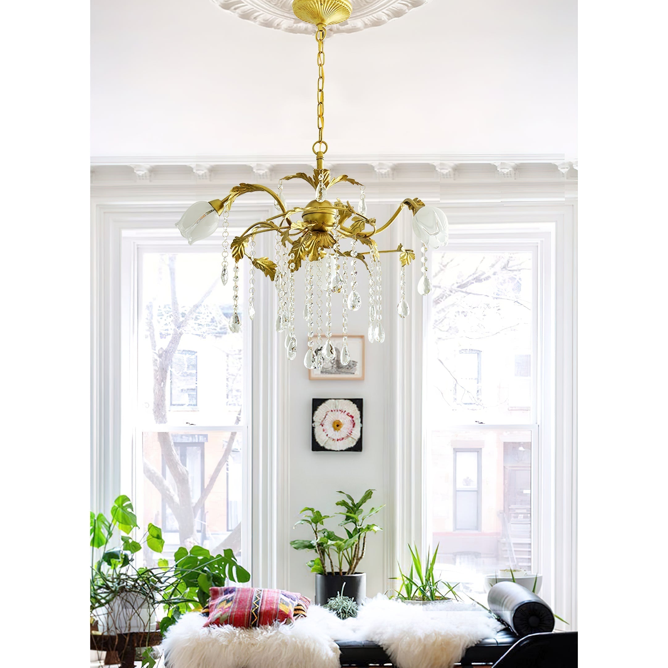 Vasorus Lustre Industriel Vintage Laiton Cristal