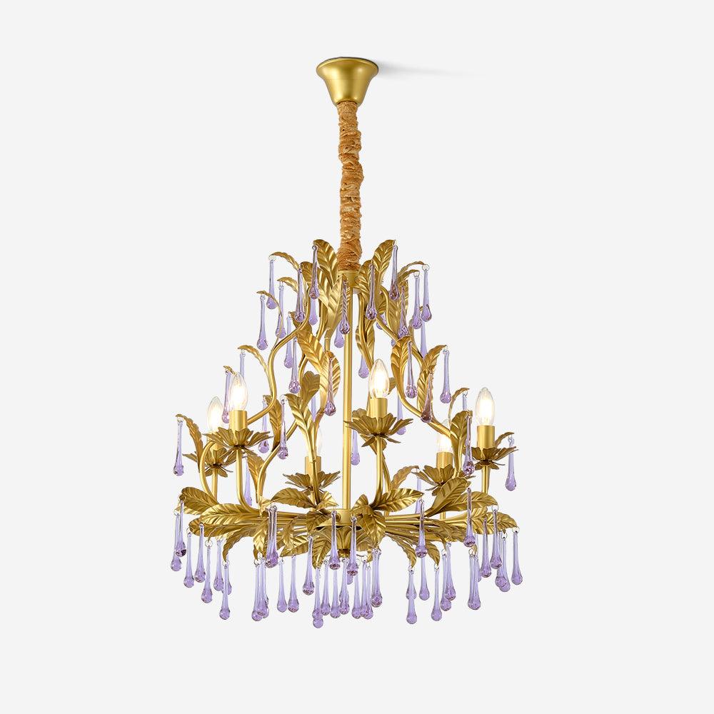 Lustra Lustre Murano Violet Feuilles Dorées Cristal Élégance