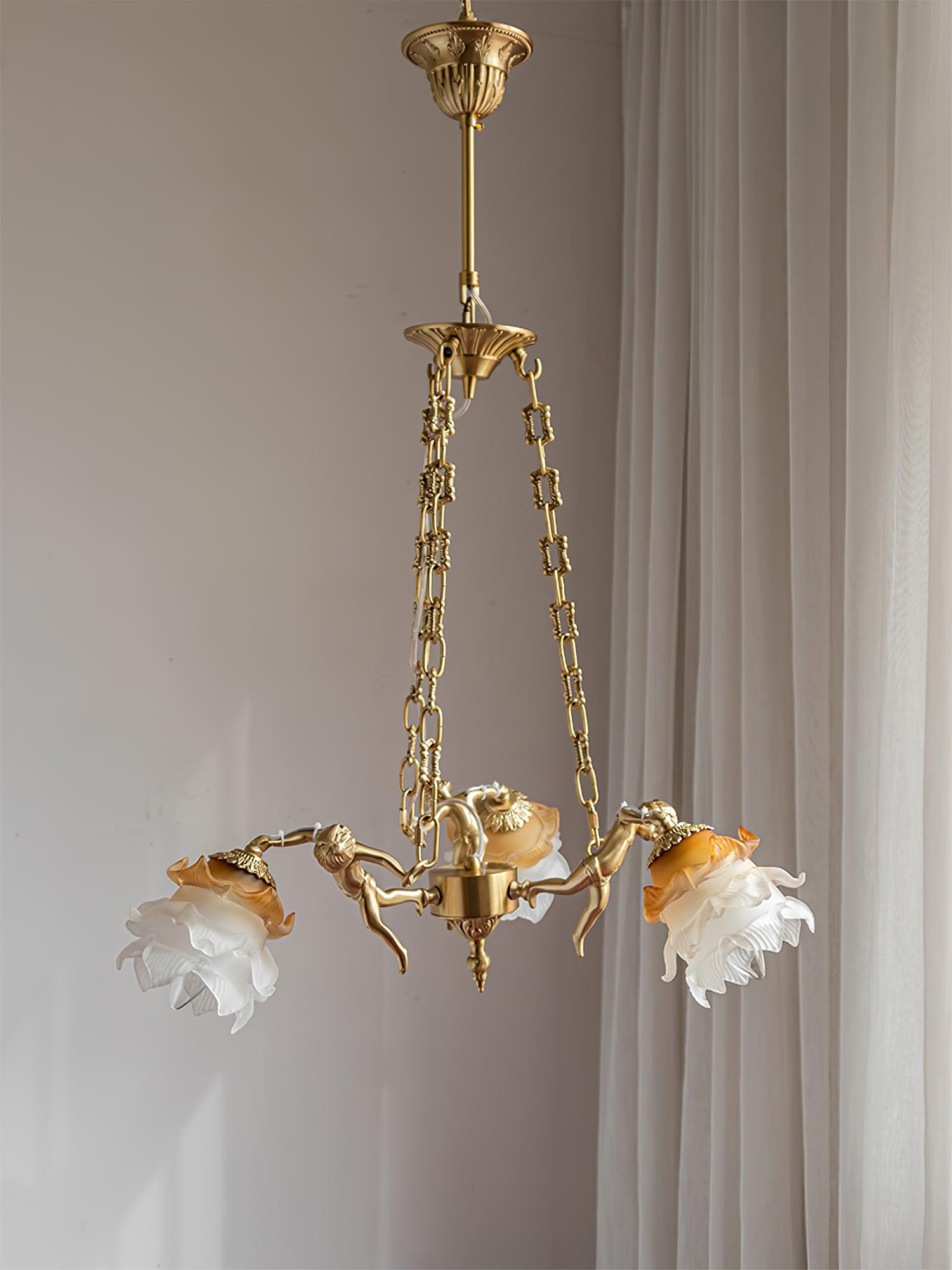 Lustra Lustre Laiton Suspension Florale Vintage