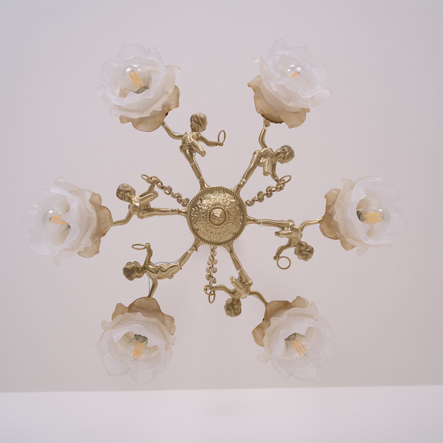 Lustra Lustre Laiton Suspension Florale Vintage