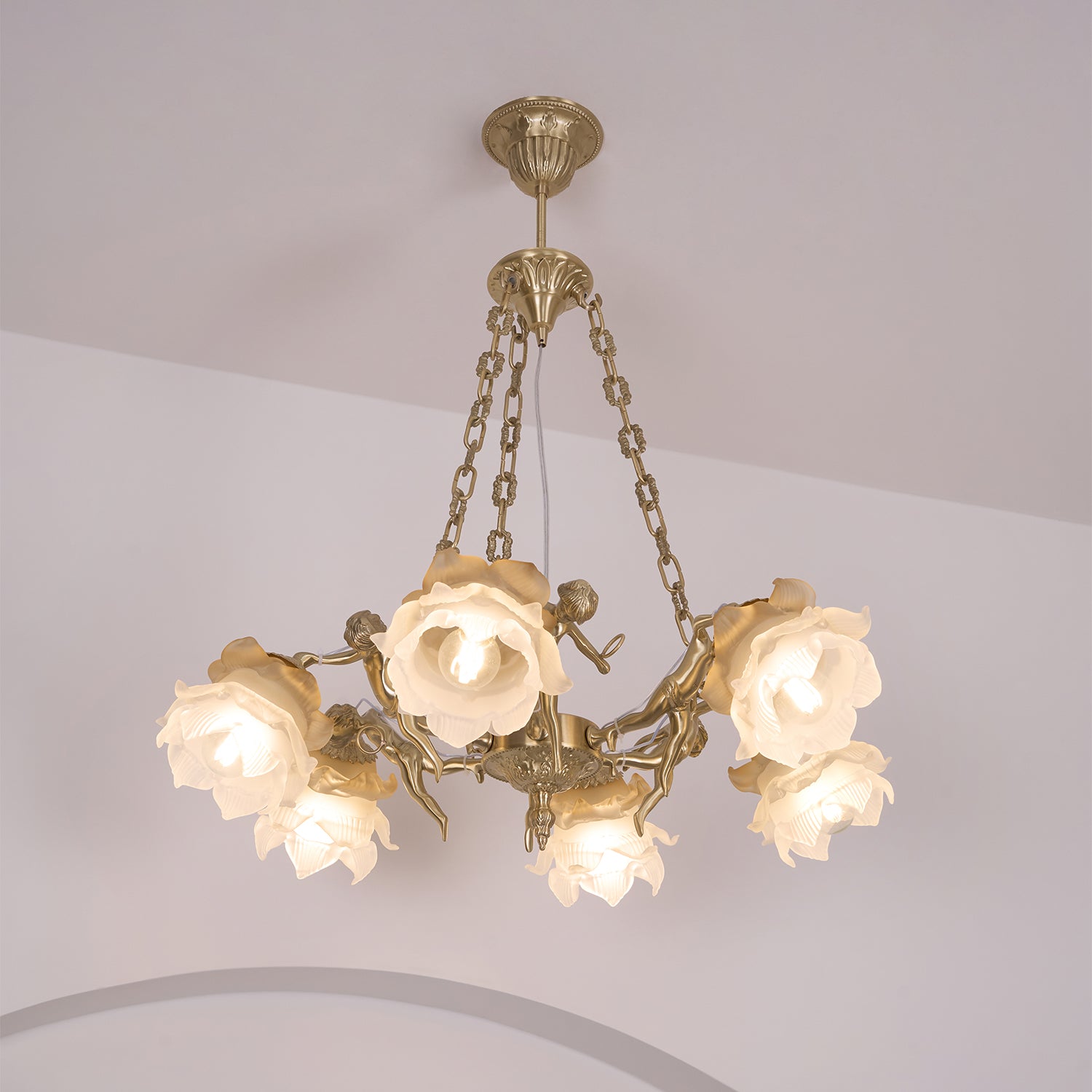 Lustra Lustre Laiton Suspension Florale Vintage