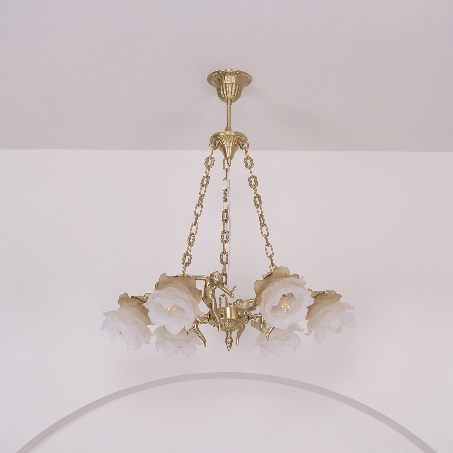 Lustra Lustre Laiton Suspension Florale Vintage