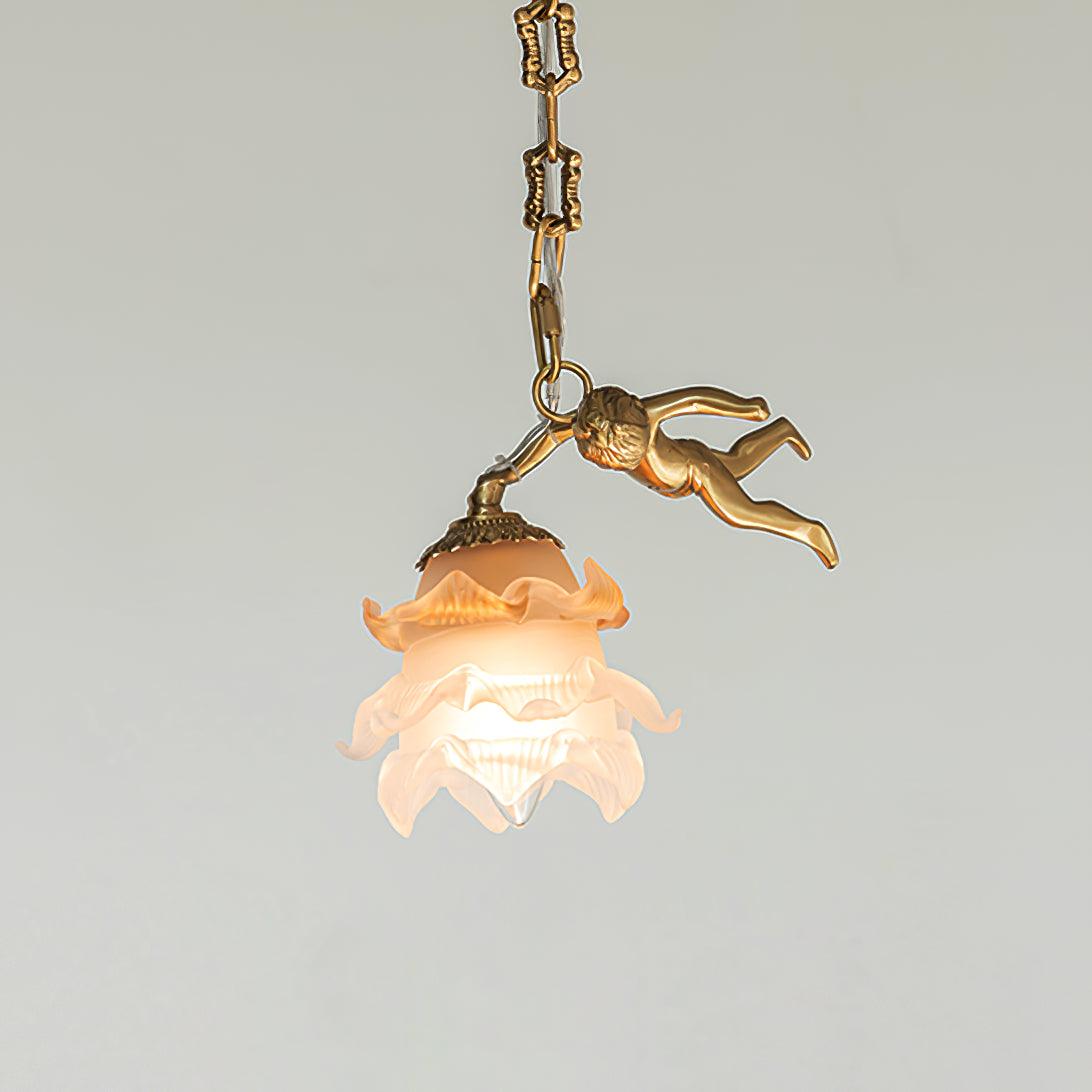 Lustra Lustre Laiton Suspension Florale Vintage